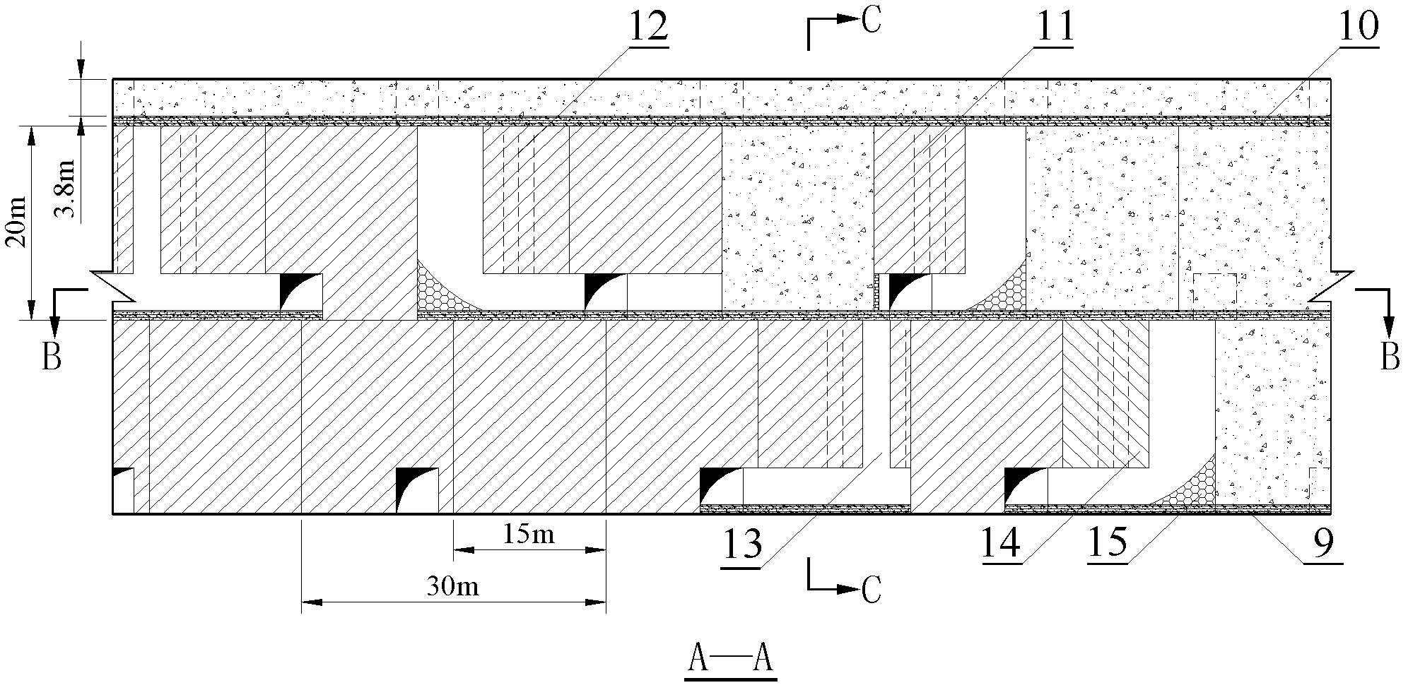 Medium thick heavy-pitch crushed ore body frame type artificial top downward segmenting cemented filling method