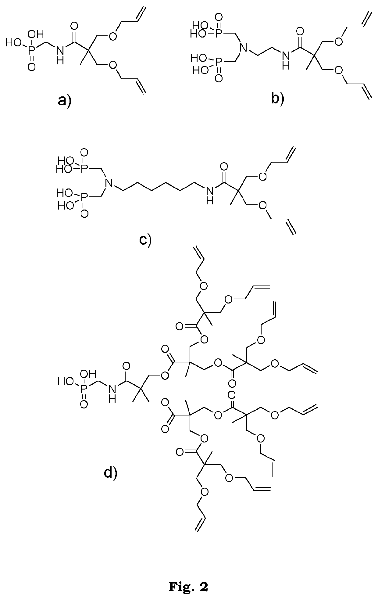 A composition comprising thiol, alkene and phosphonic acid containing compounds for use as a primer for adhesion improvement