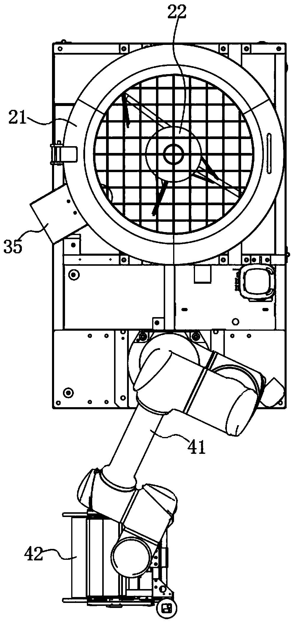 Discharging and paving device and material paving robot