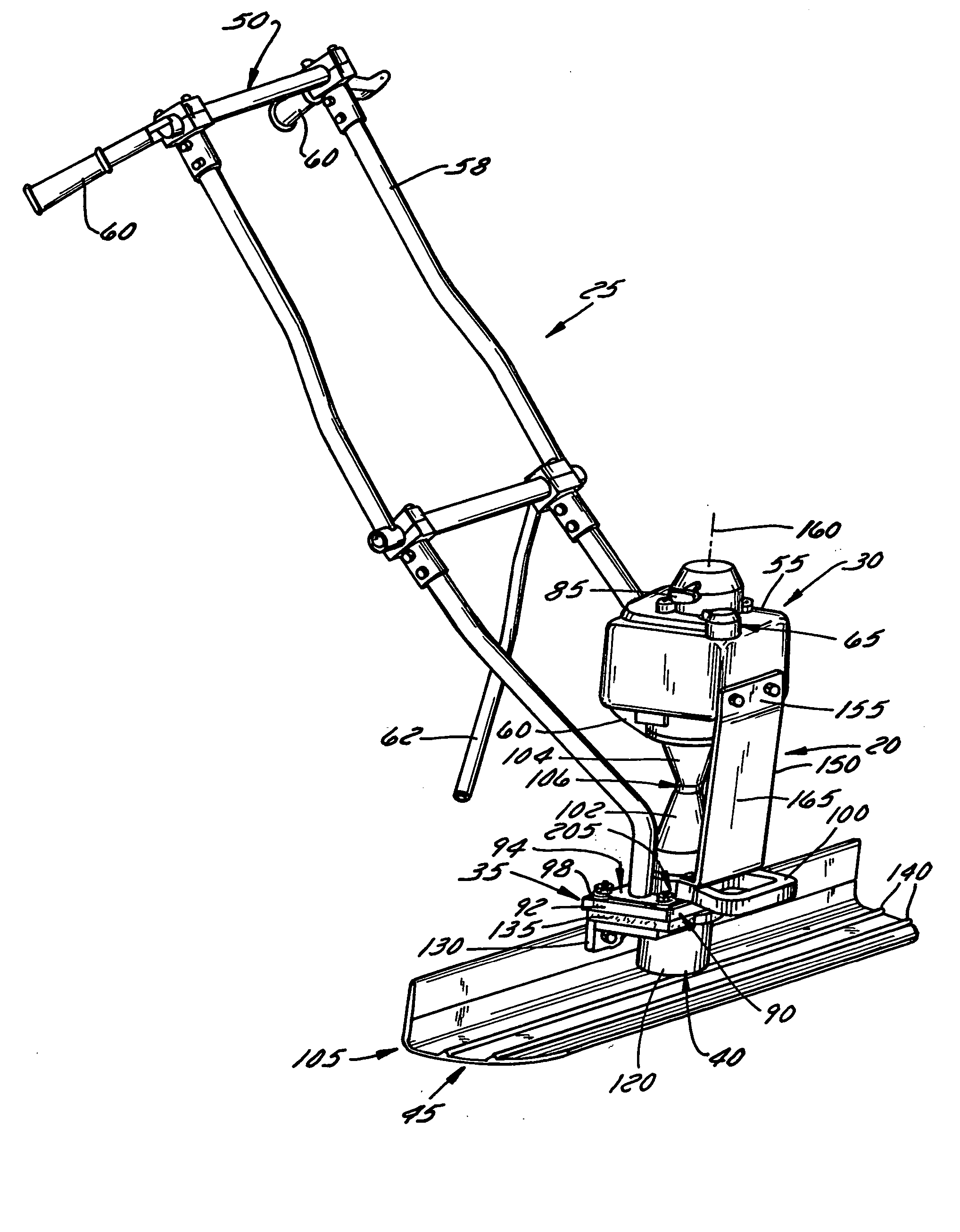 Portable vibratory screed with vibration restraint