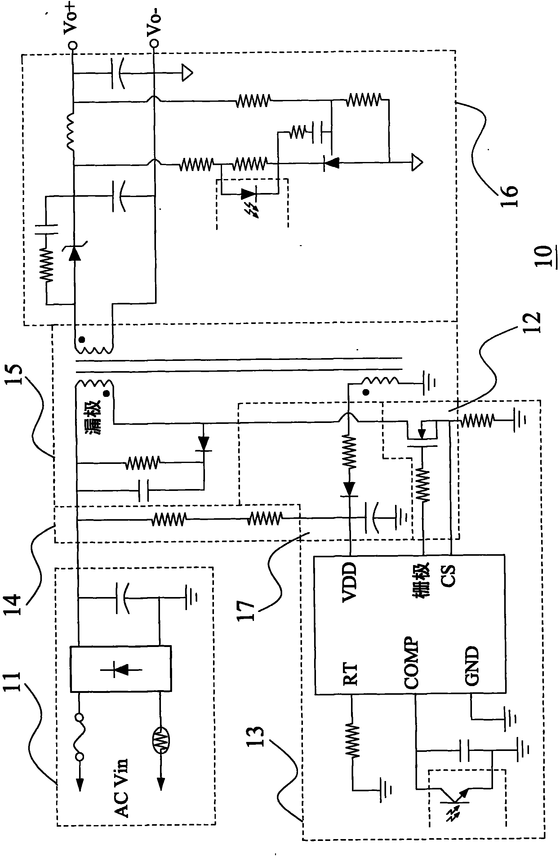 Power transistor chip with built-in junction field effect transistor and application circuit thereof