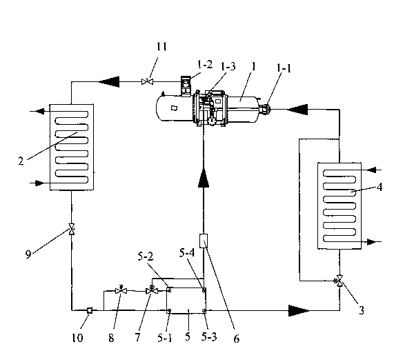 Water-cooled type low-temperature refrigerant compressor unit with economizer and silencer