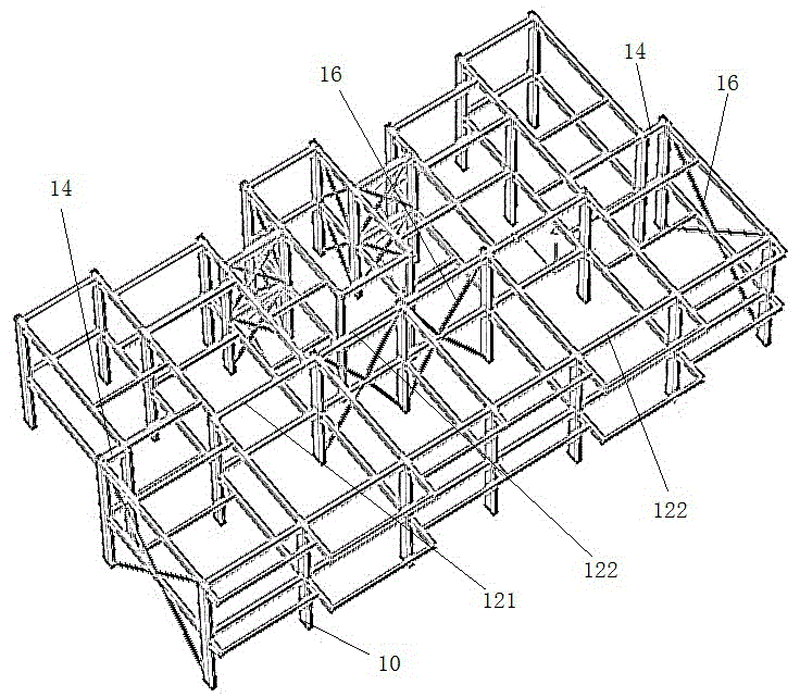 Anti-seismic building structure provided with steel frame and crossed central support with link beams