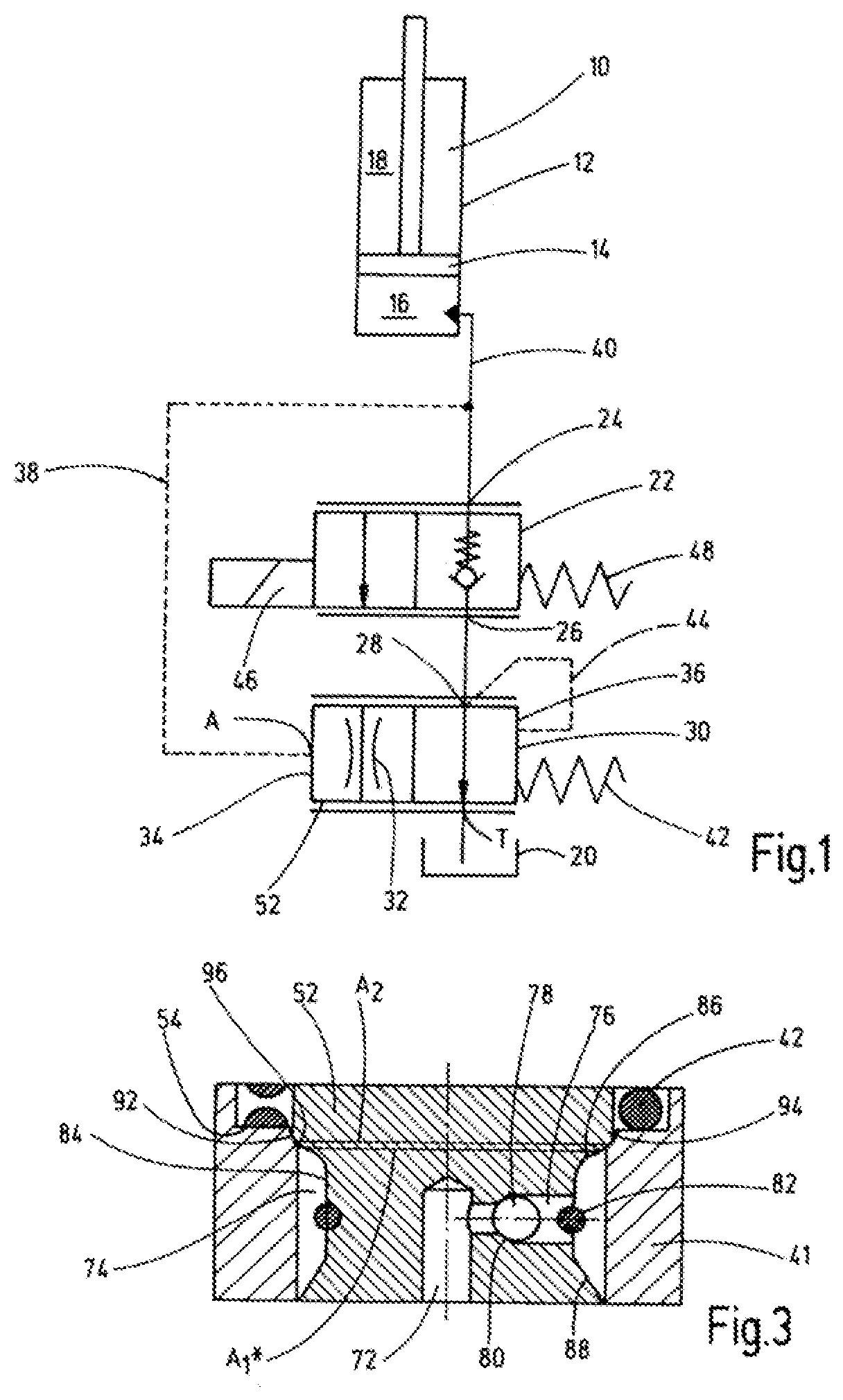 Discharge pressure scale and lifting-lowering device having a discharge pressure scale of this type