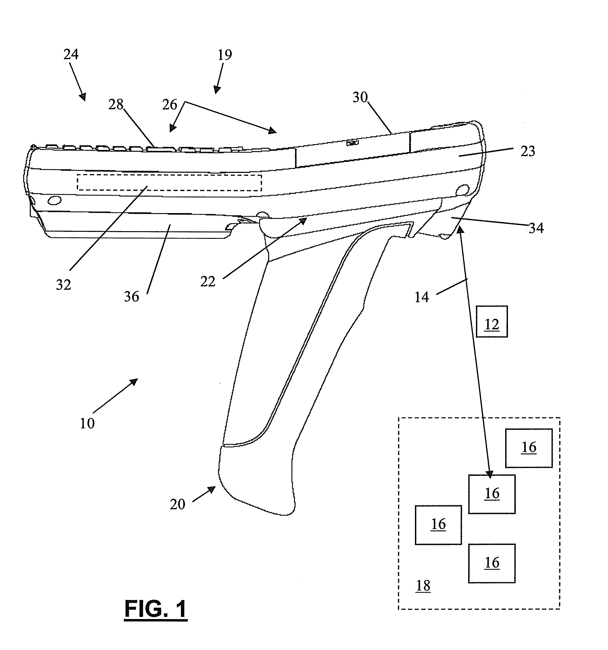 Portable terminal and pistol grip sled with optimized scan angle