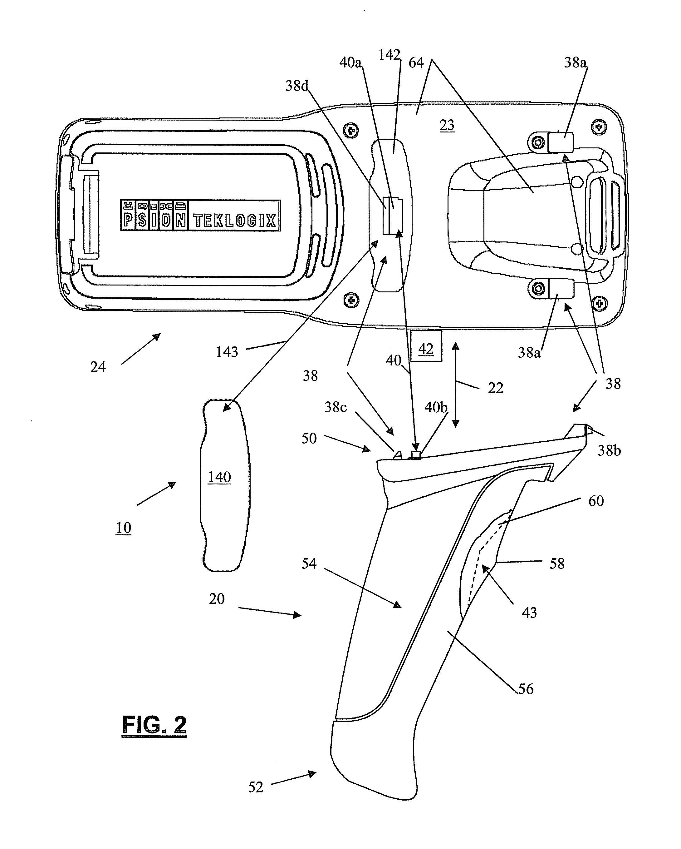 Portable terminal and pistol grip sled with optimized scan angle