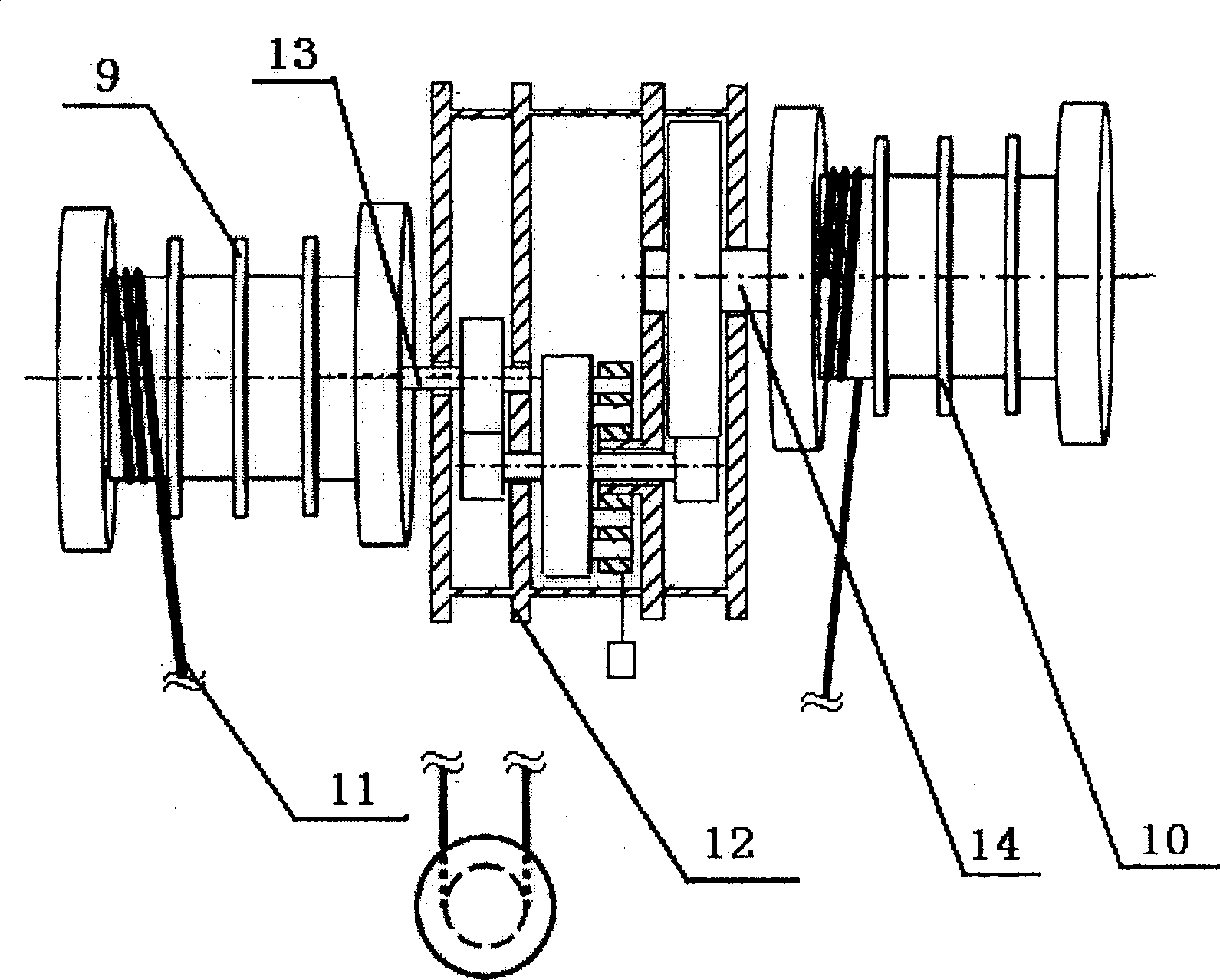 Self-adaption constant torque moment rope-storing system for rock roadway subsidiary transport system