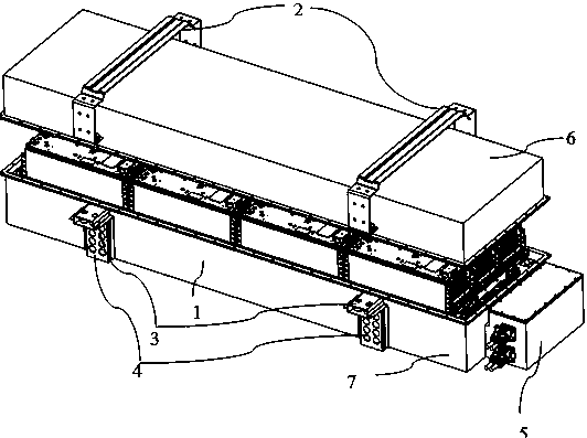 Battery system structure with chassis cross beam running through battery pack