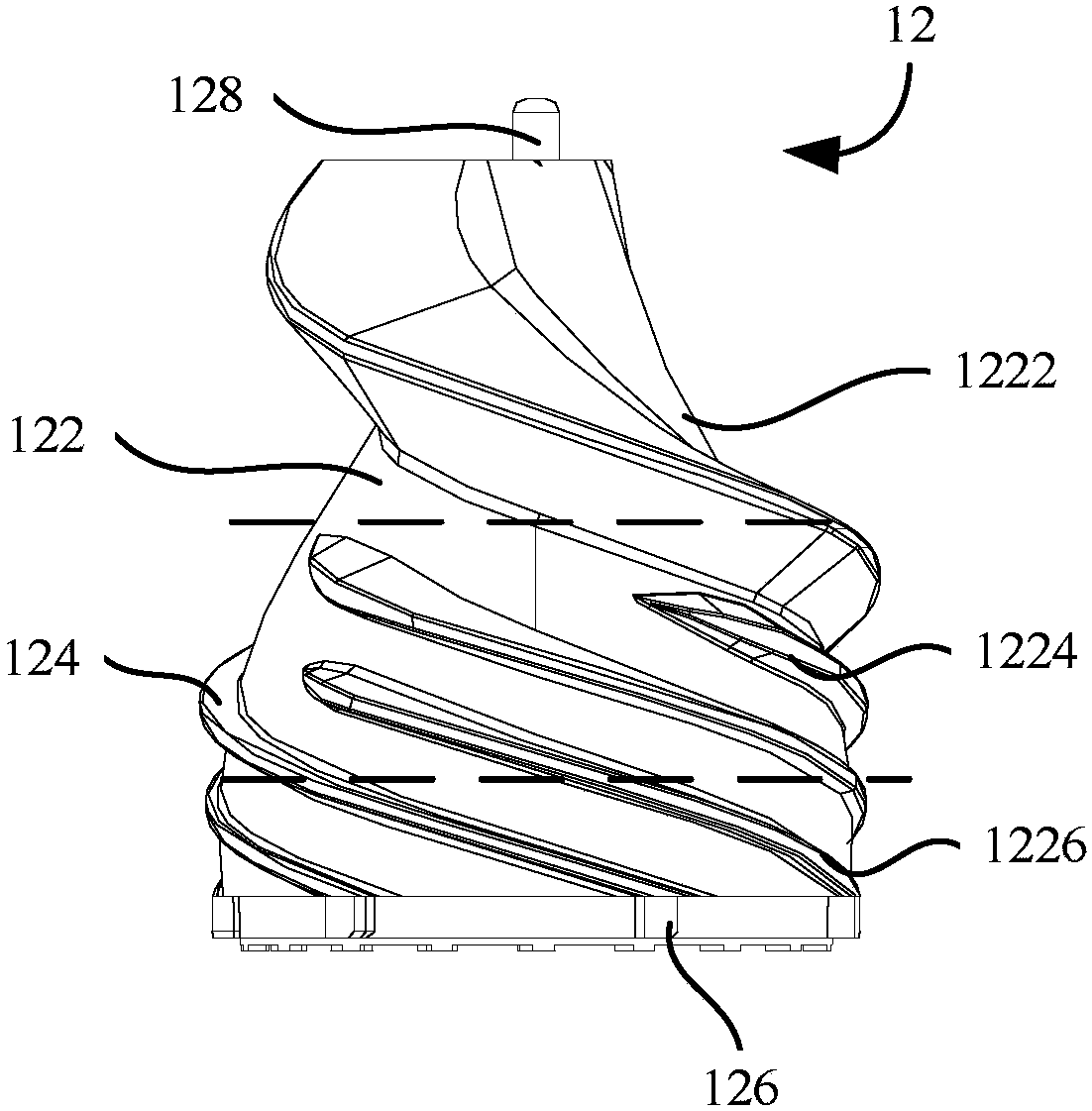 Spiral head, crushing barrel and food processor