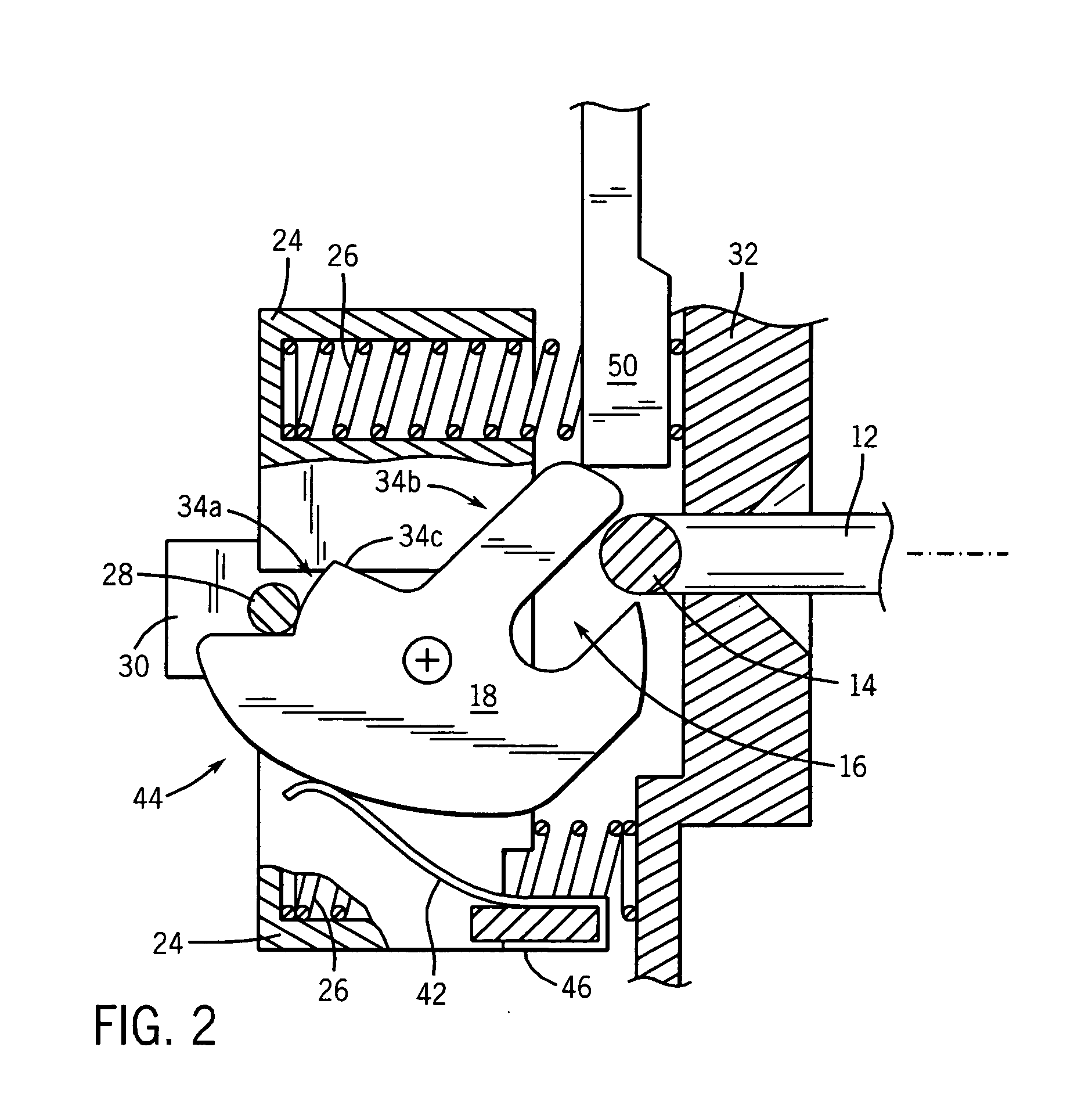 Appliance latch having a rotating latch hook mounted on a linear slide