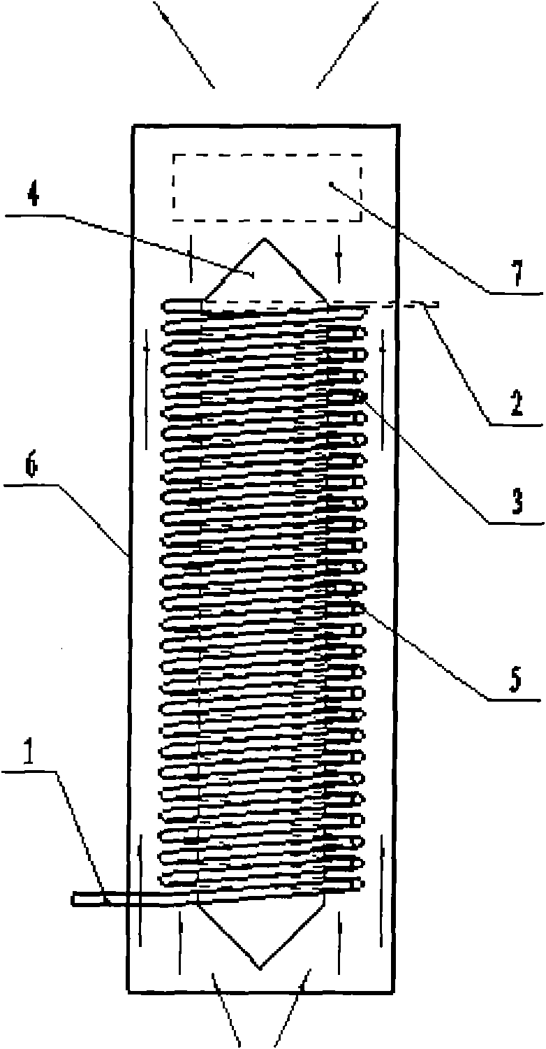 Heat exchanger with corrugated pipe coil structure provided with internal duct and external duct