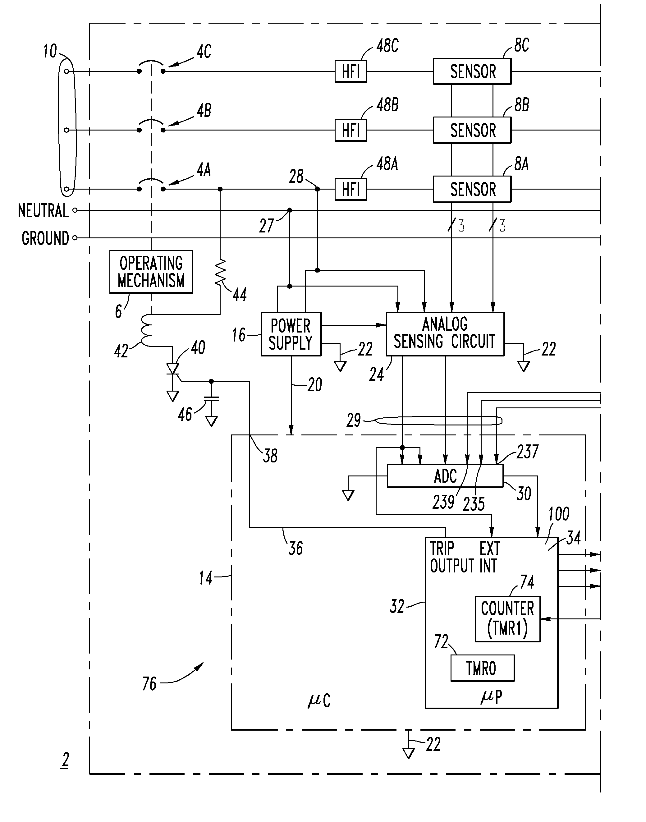 Industrial arc fault circuit interrupter and method of detecting arcing conditions