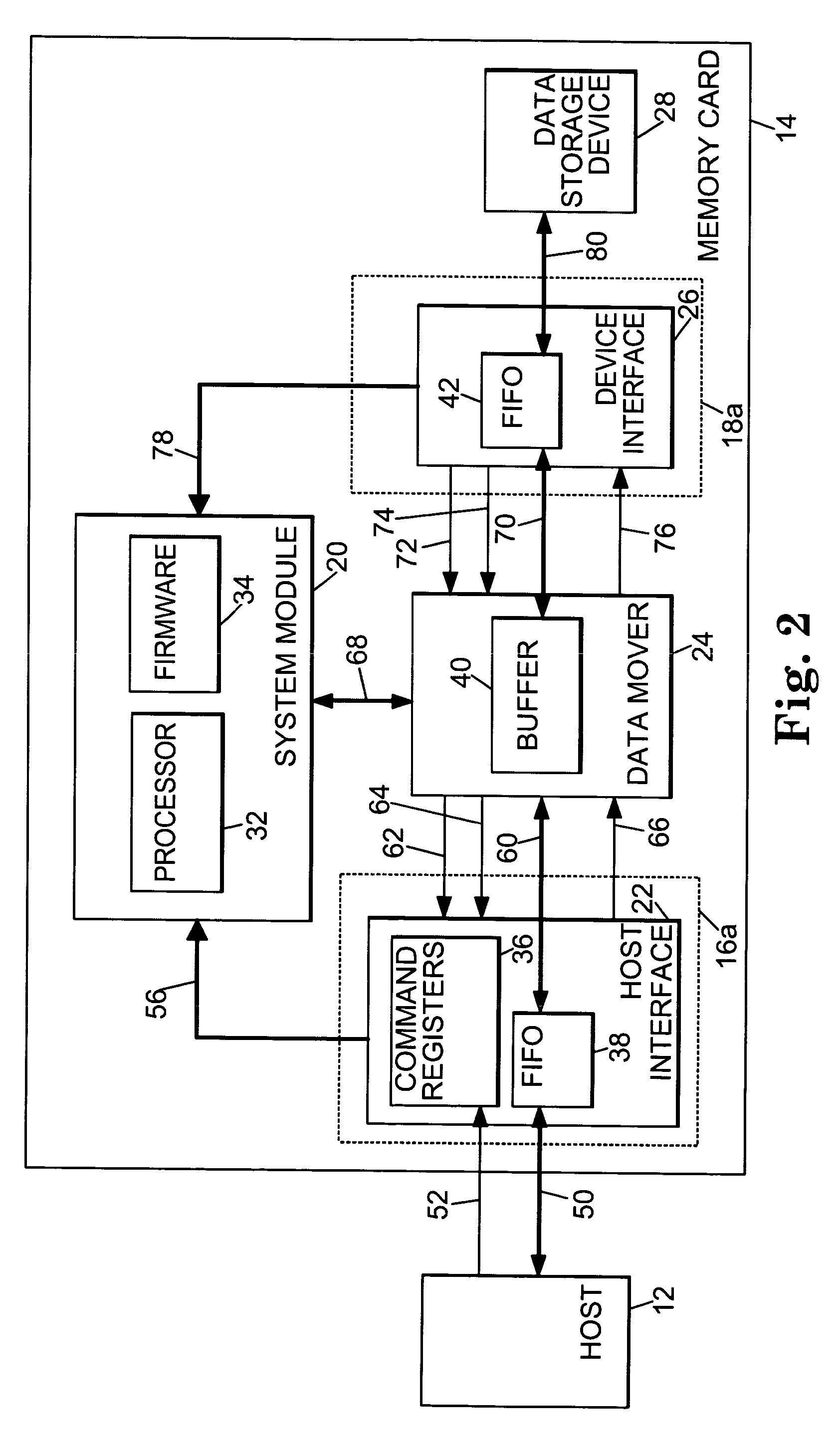 Memory card having a processor coupled between host interface and second interface wherein internal storage code provides a generic interface between host interface and processor