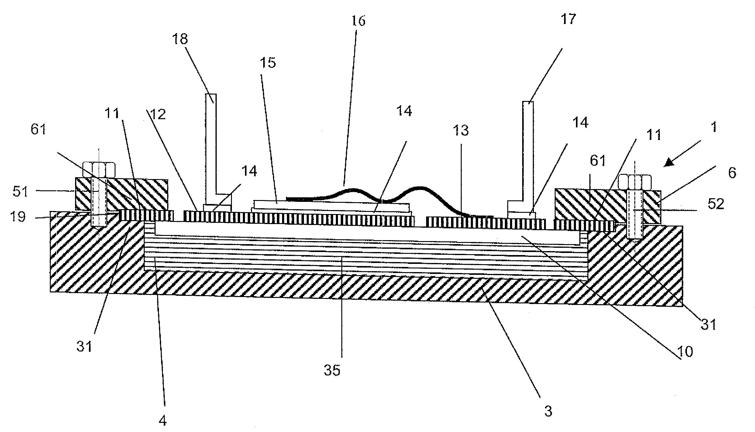 Power electronics assembly with cooling element