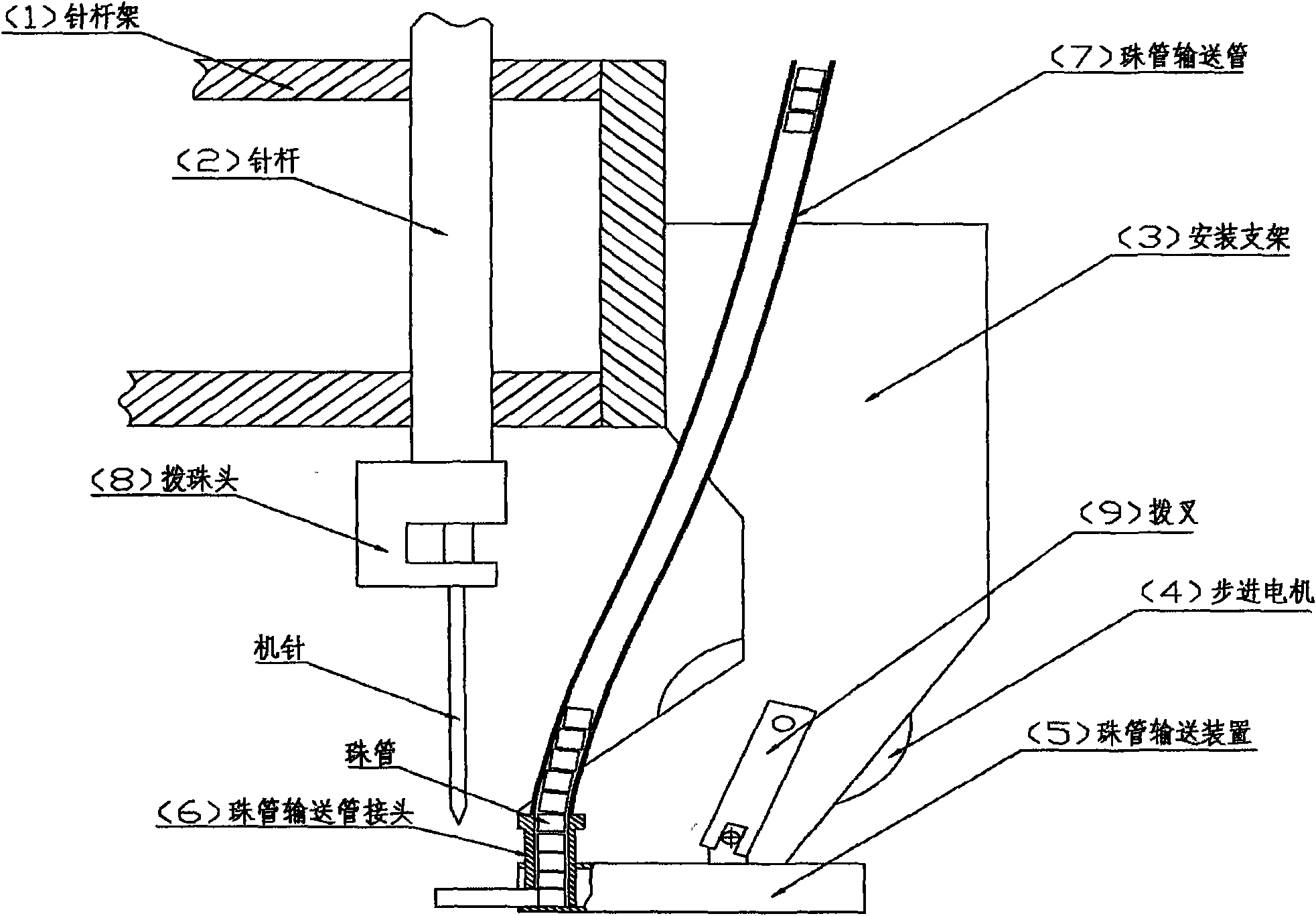 Device for arranging embroidering bead tube for common embroidery machine