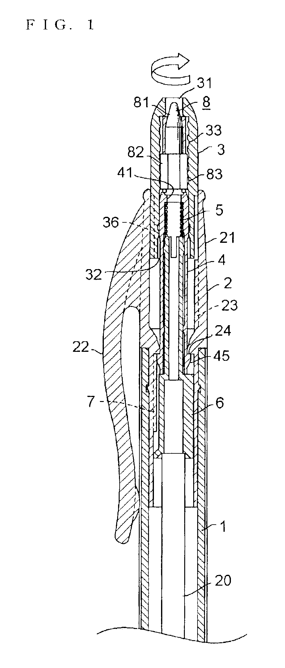 Rotary bar-projecting mechanism for push-button implement