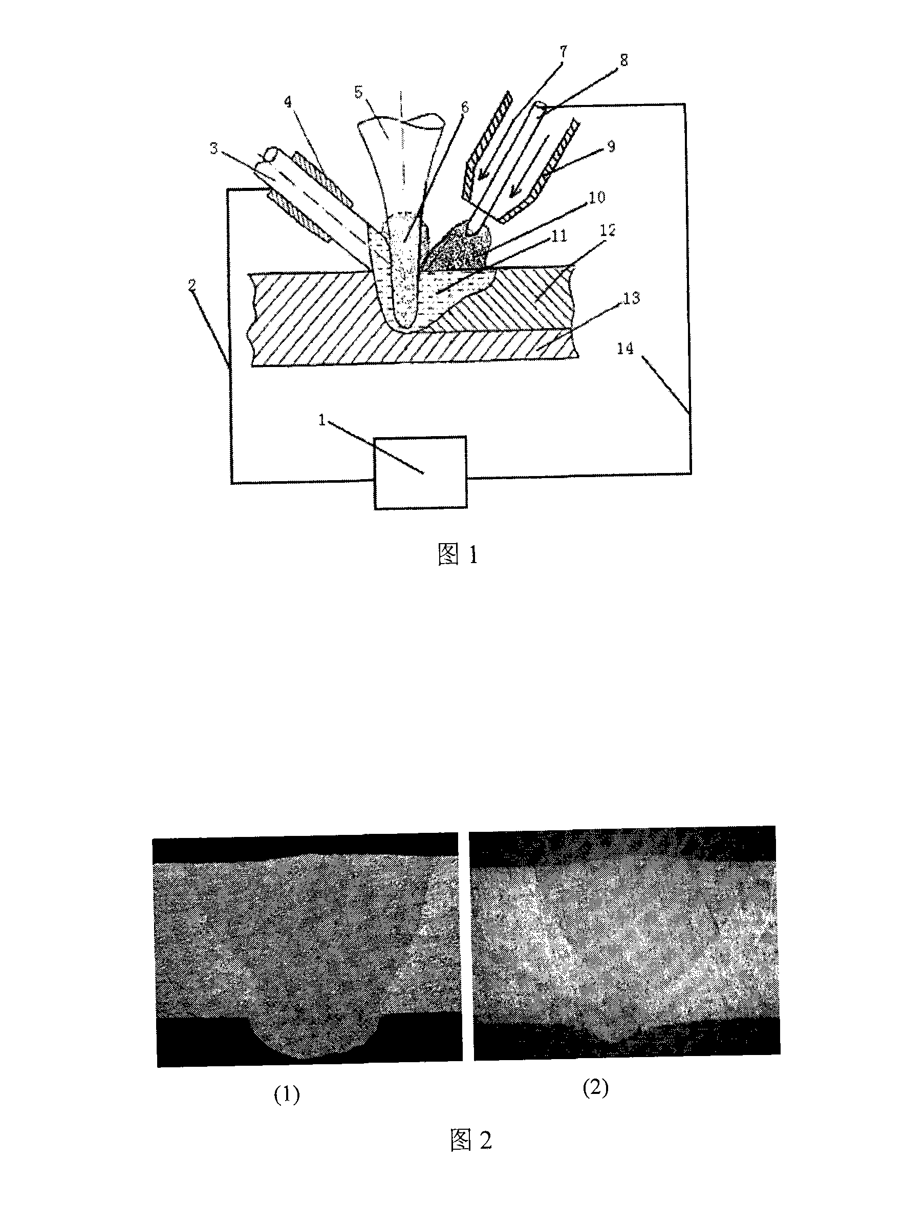 Laser electrical arc complex welding method for intensifying current magnetohydrodynamics effect