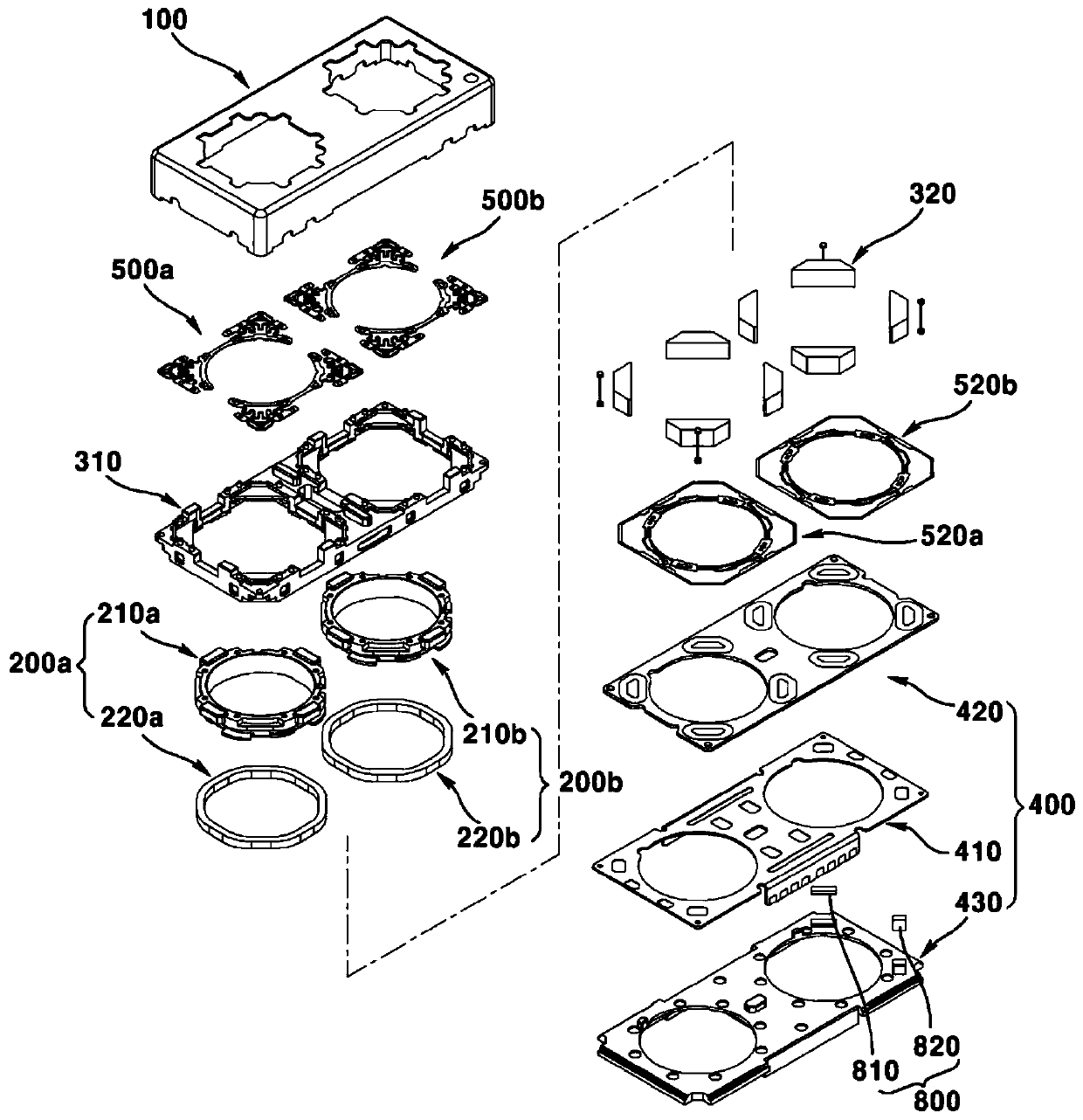 Dual lens drive device, dual camera module, and optical device