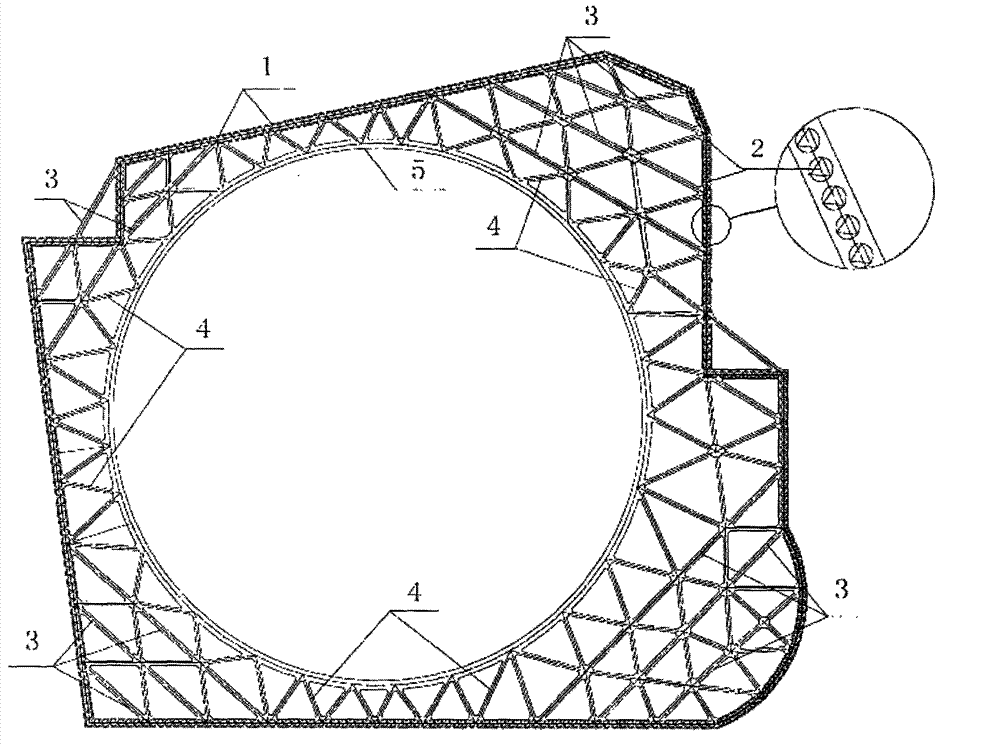 Ring-shaped inner supporting structure used in deep peat soil deep foundation pit