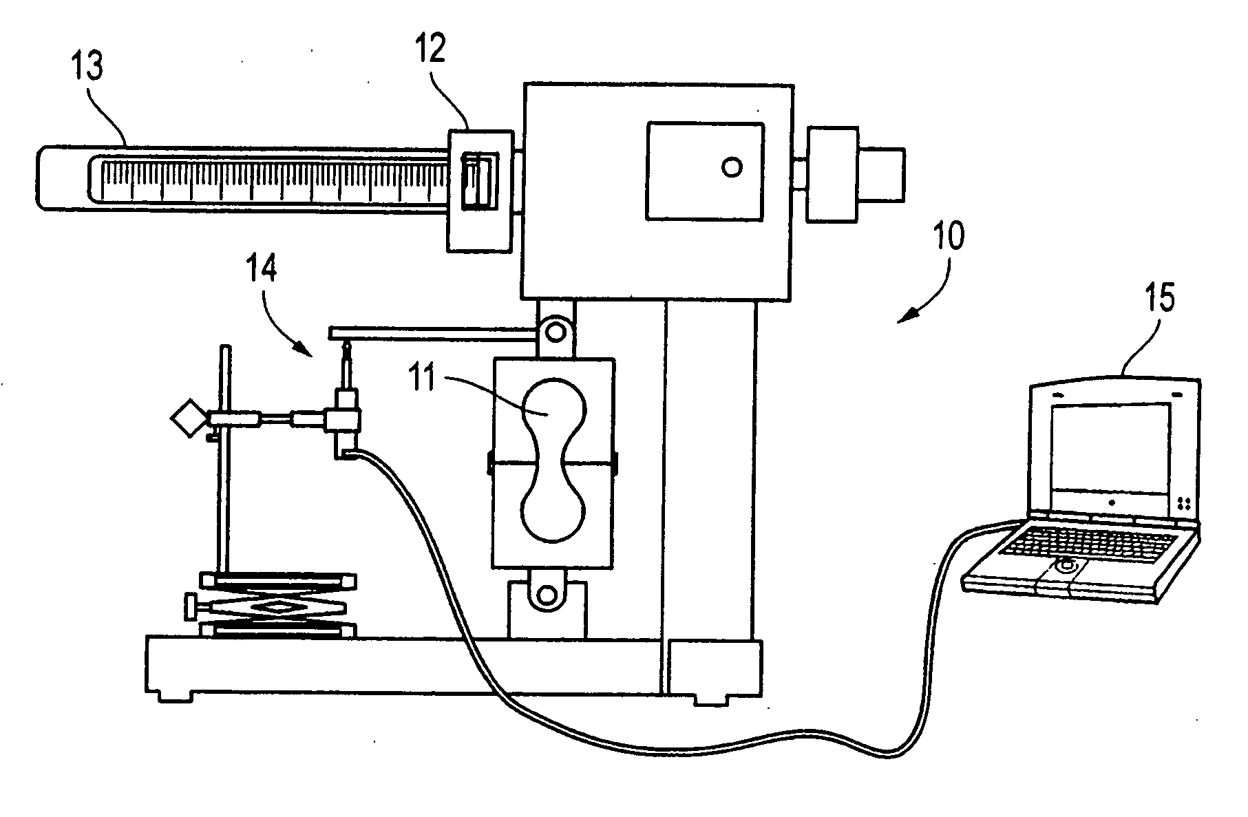 Testing apparatus and method of deriving young's modulus from tensile stress/strain relationships