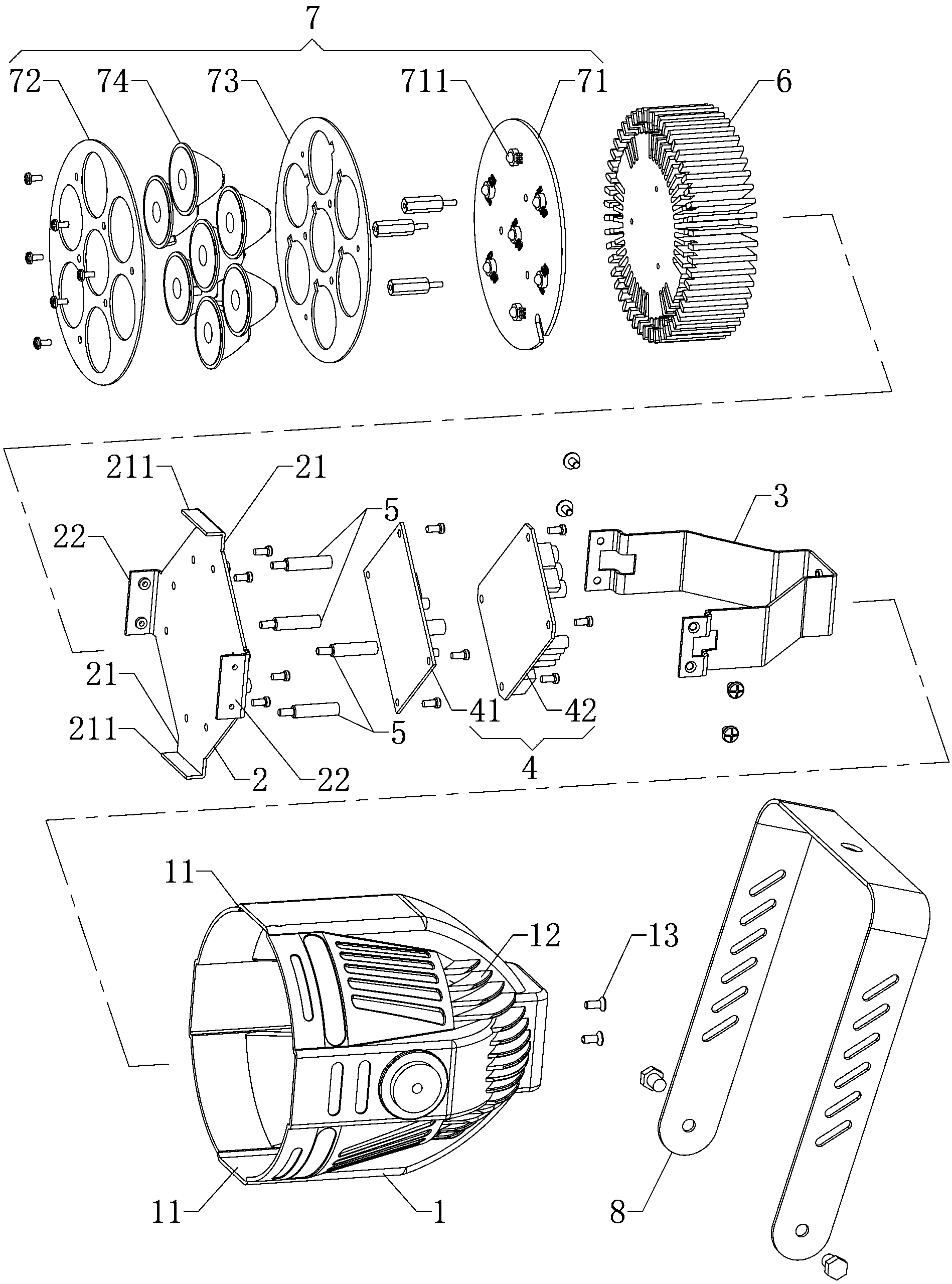 Lamp and fixing structure of internal devices of lamp