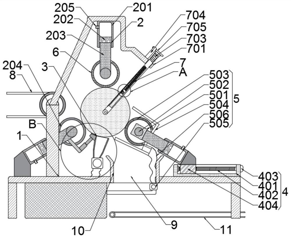 Anti-pollution efficient peeling and trimming device for trunk processing