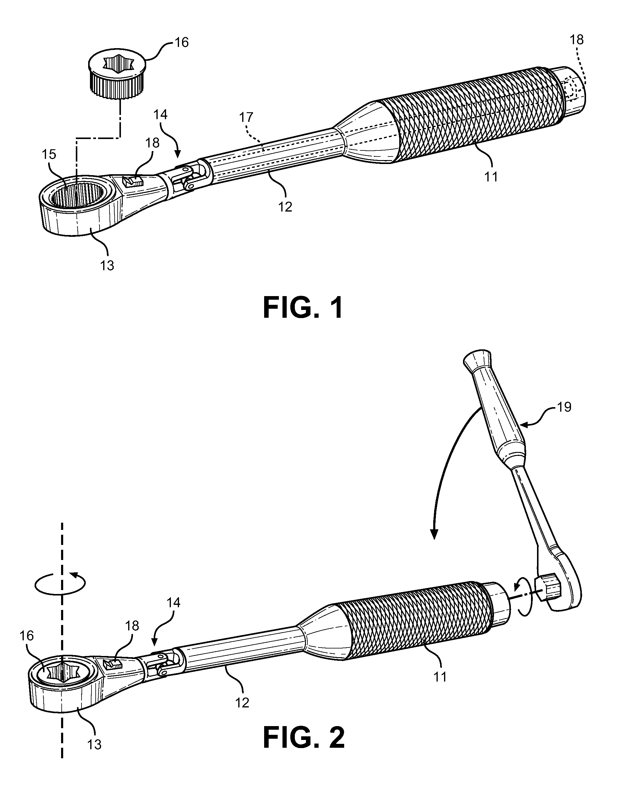 Handle-Driven Torque Transfer Wrench having Pivotable Head