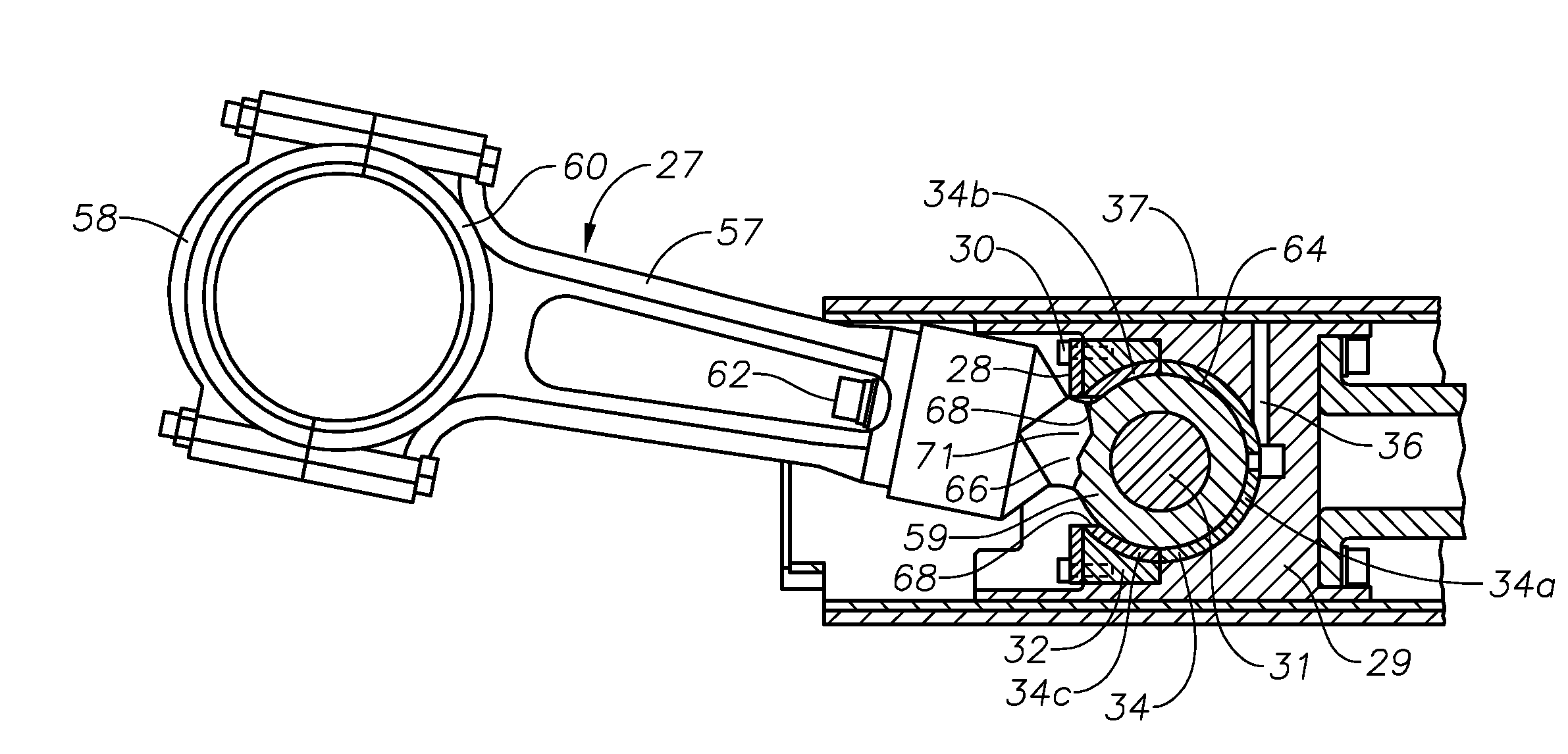 Connecting rod without wrist pin
