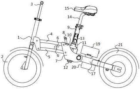 A folding bicycle frame