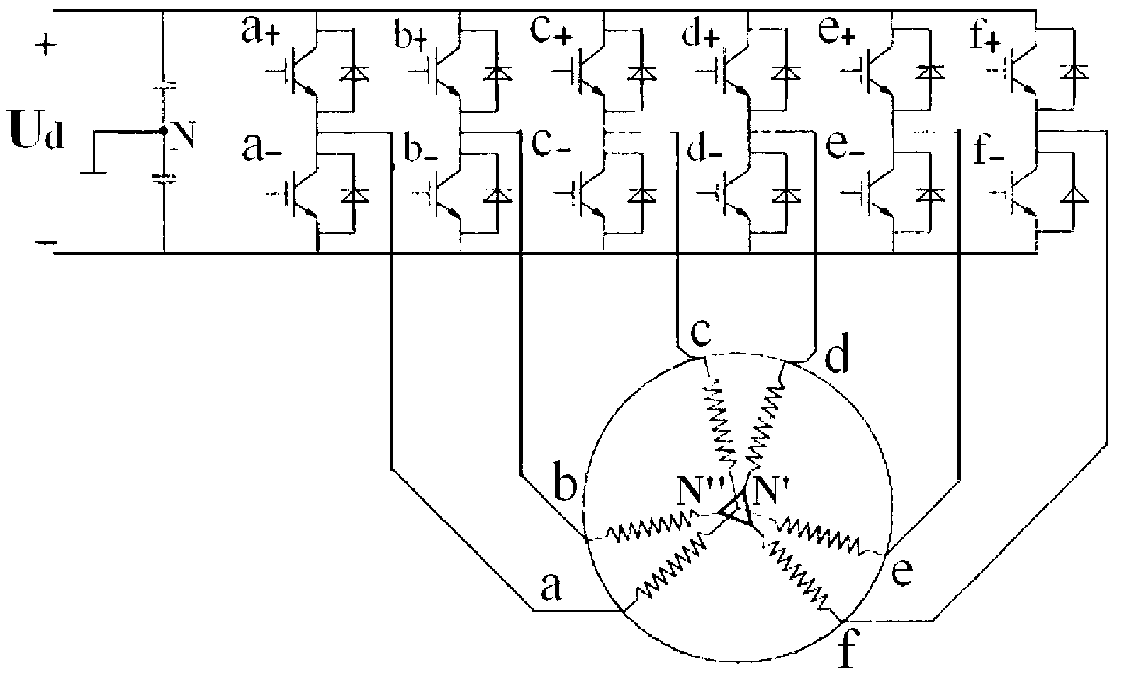 Space vector pulse width modulation method for six-phase variable-frequency power source