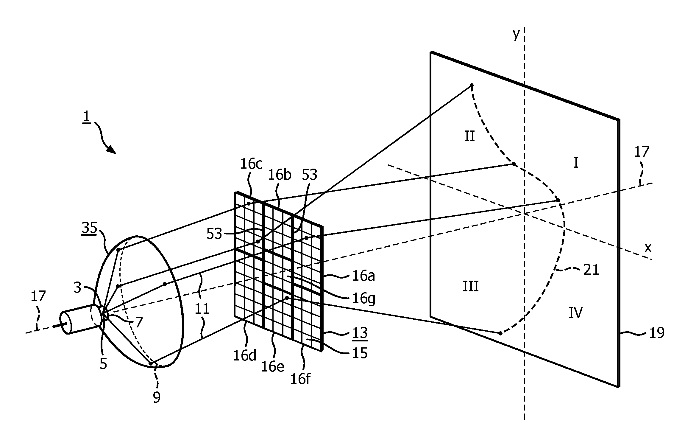 Lighting device, lens, system and method