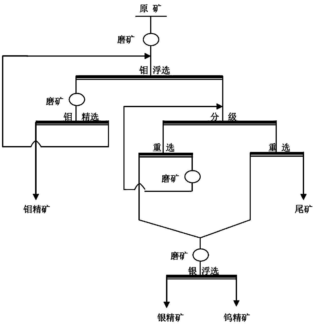 Tungsten-molybdenum-silver multi-metal ore beneficiation process