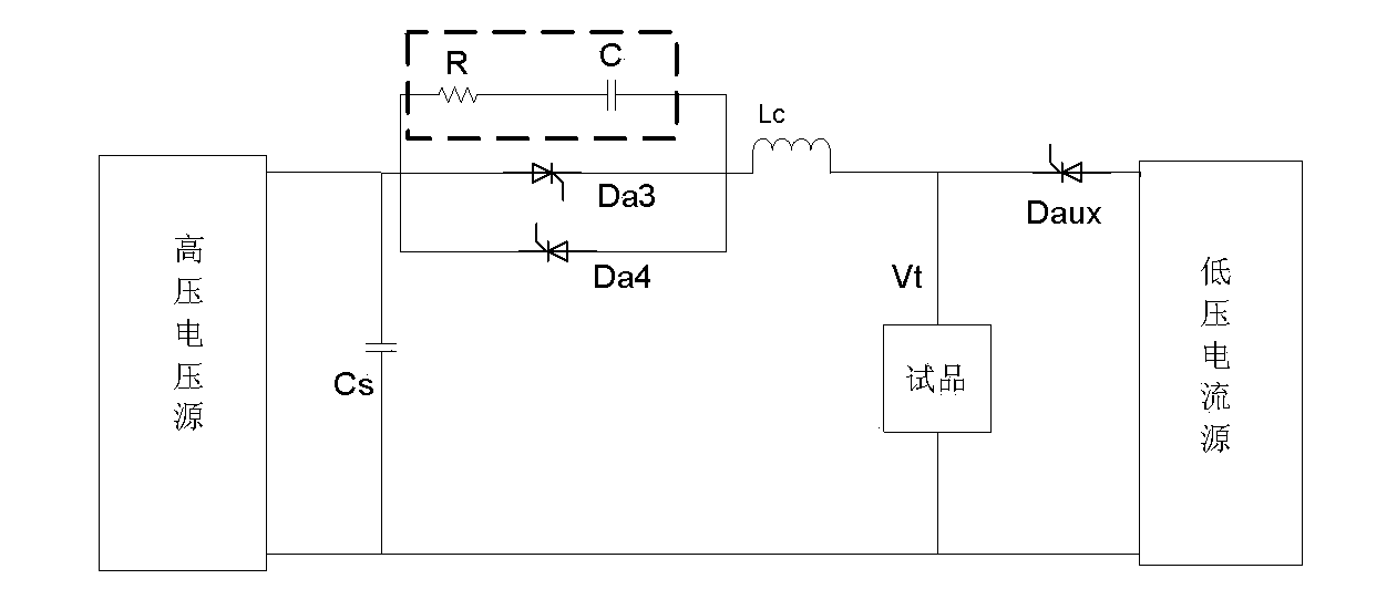 High-voltage DC transmission conversion transient low-voltage test method and circuit thereof