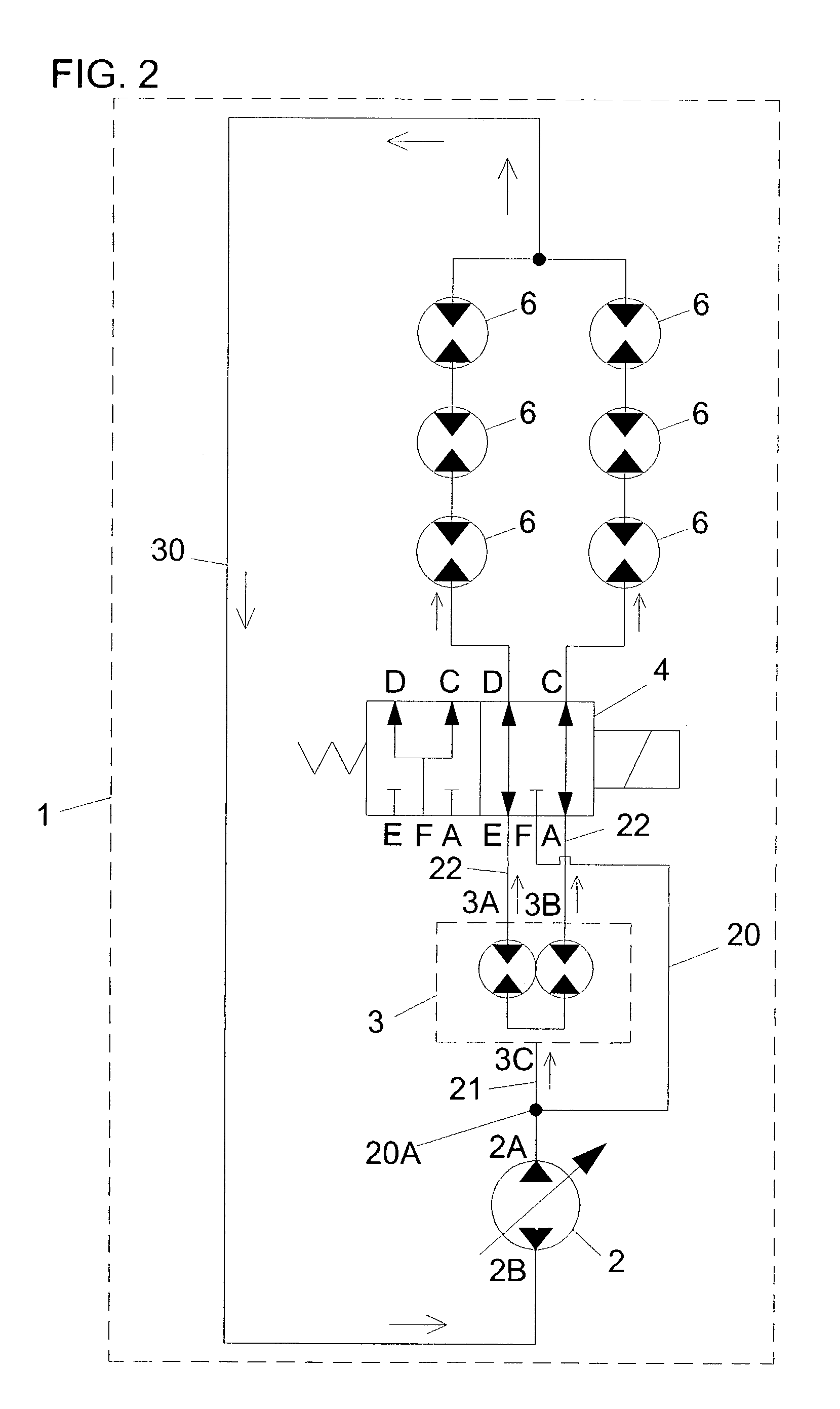 Hydraulic drive circuit with flow divider and bypass valve