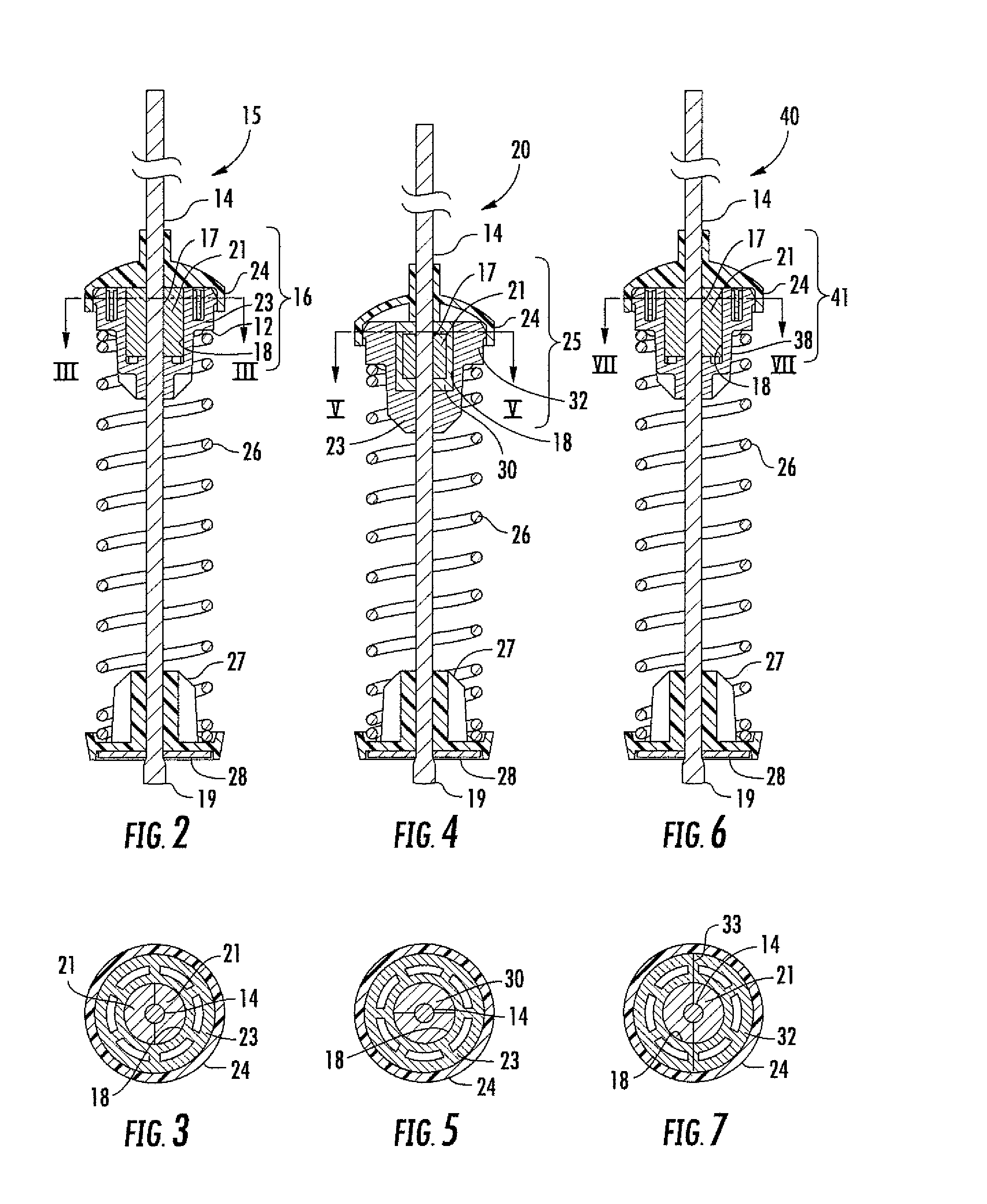 Non-cylindrical damping element suspension