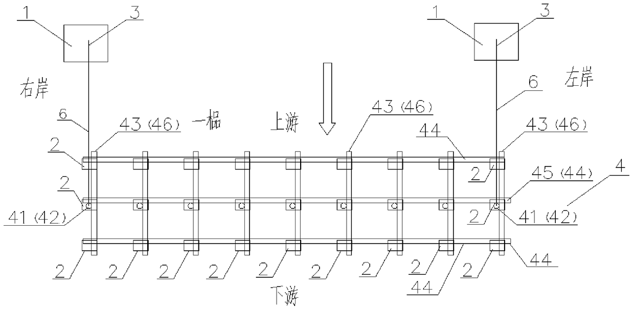 A river channel truss-type anti-drifting device and construction method for anchoring and anchoring