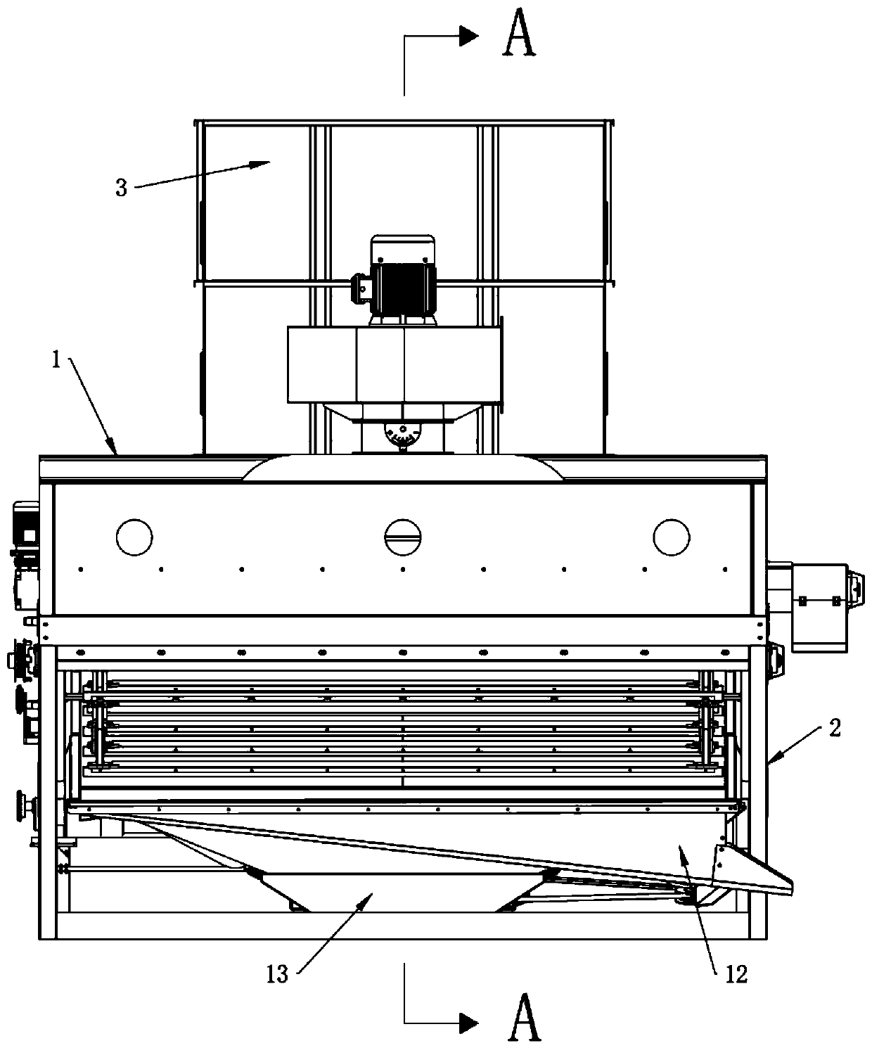 Grain screening machine with scraping plate impurity removing structure