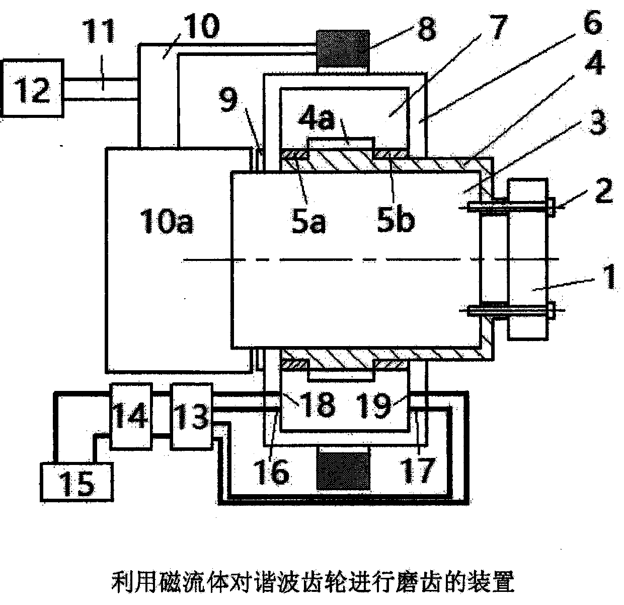 A device for grinding harmonic gears using magnetic fluid