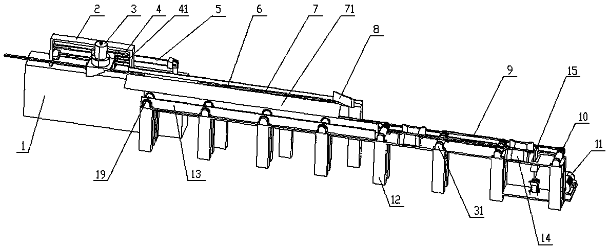 Flat steel production device with cutting-off, blanking and discharging functions