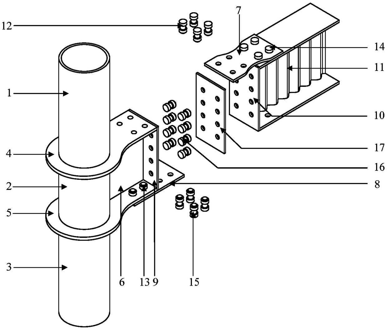A beam-to-column joint connection device of a cover plate weakened assembled corrugated web