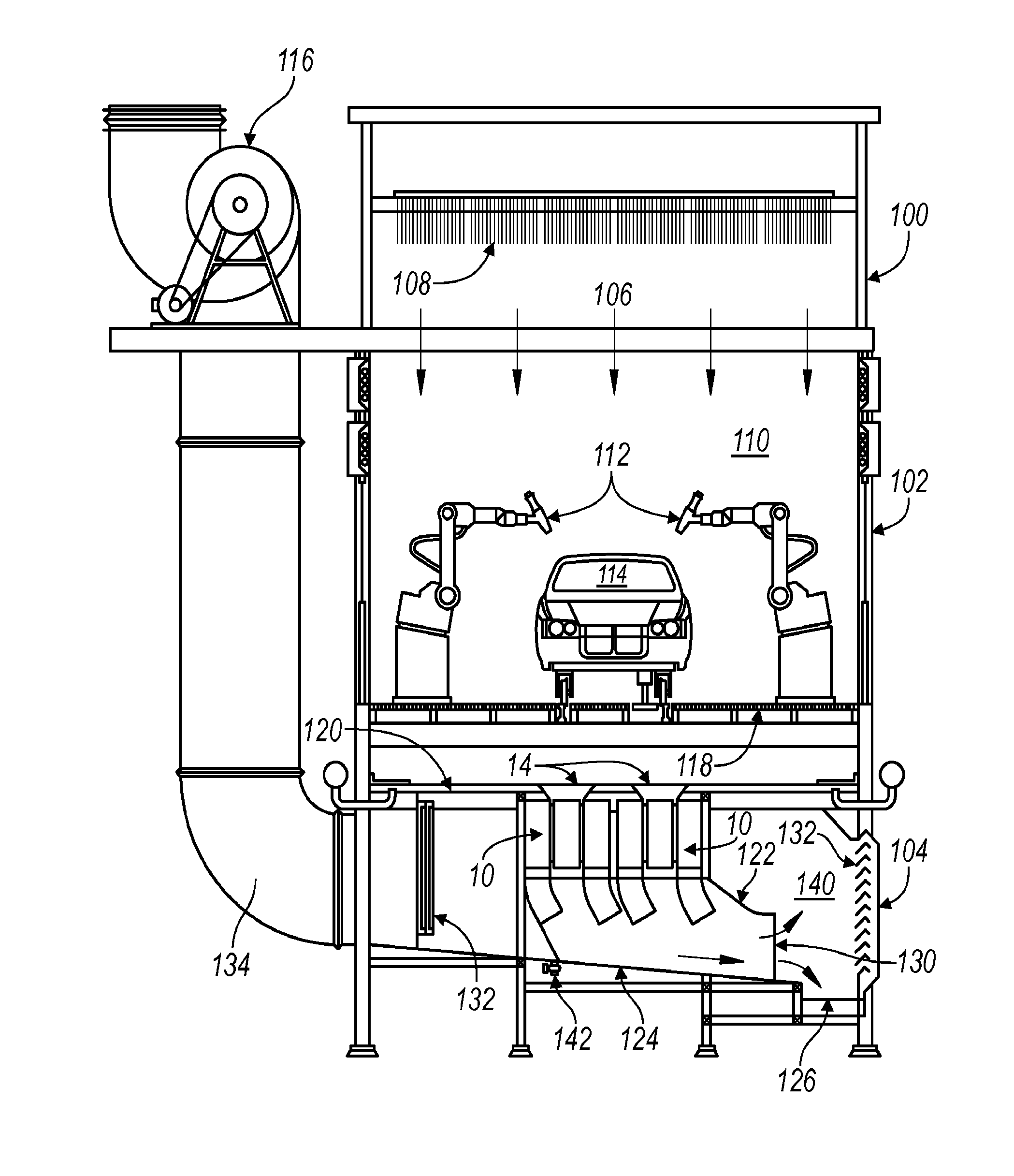 Spray Booth With Shallow Depth Under Section and Wet Scrubber