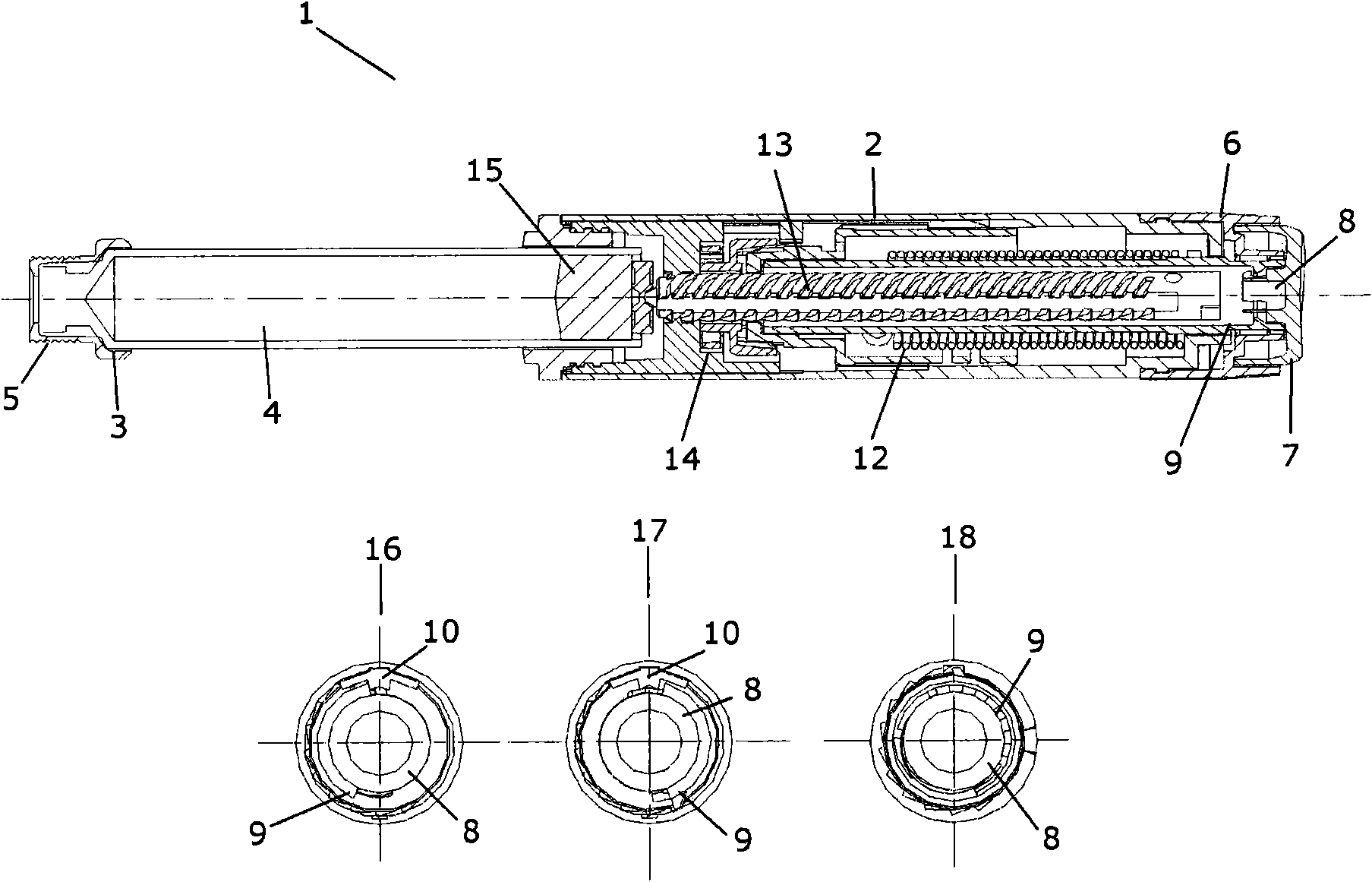 Injection device having mode defining elements