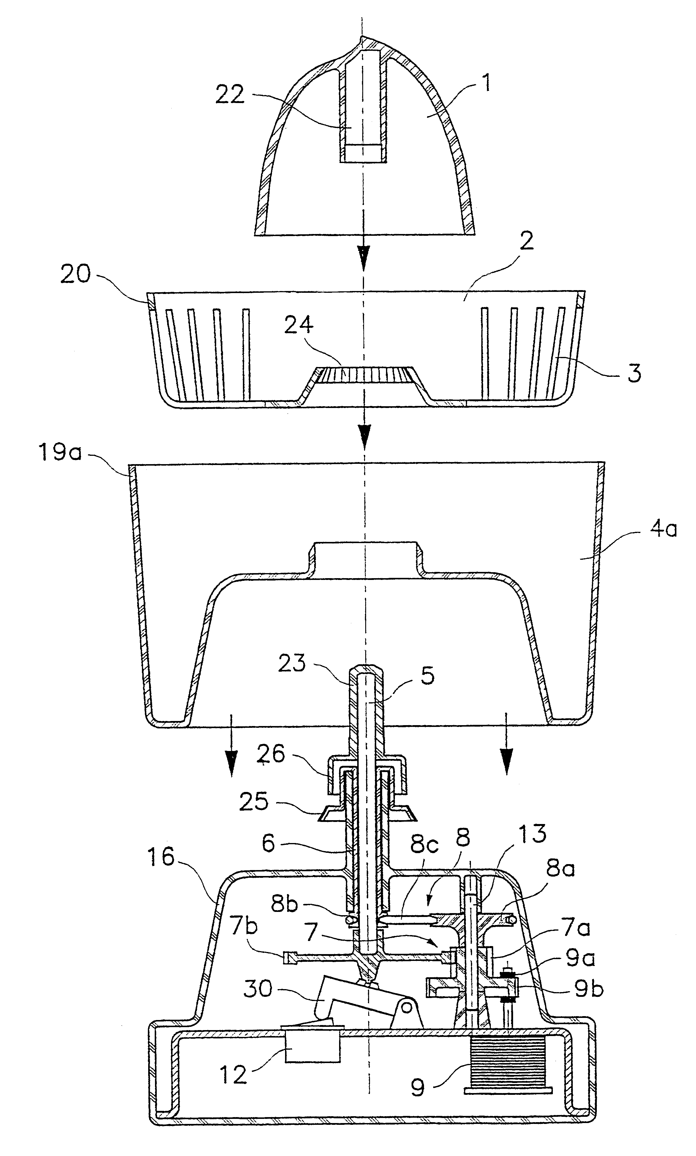 Citrus fruit squeezer with centrifugation of the squeezed product