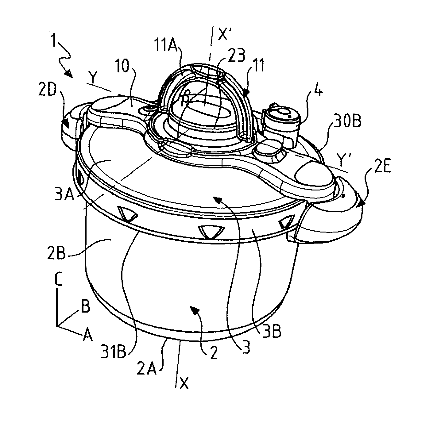 Pressure cooker provided with a manual control for controlling locking