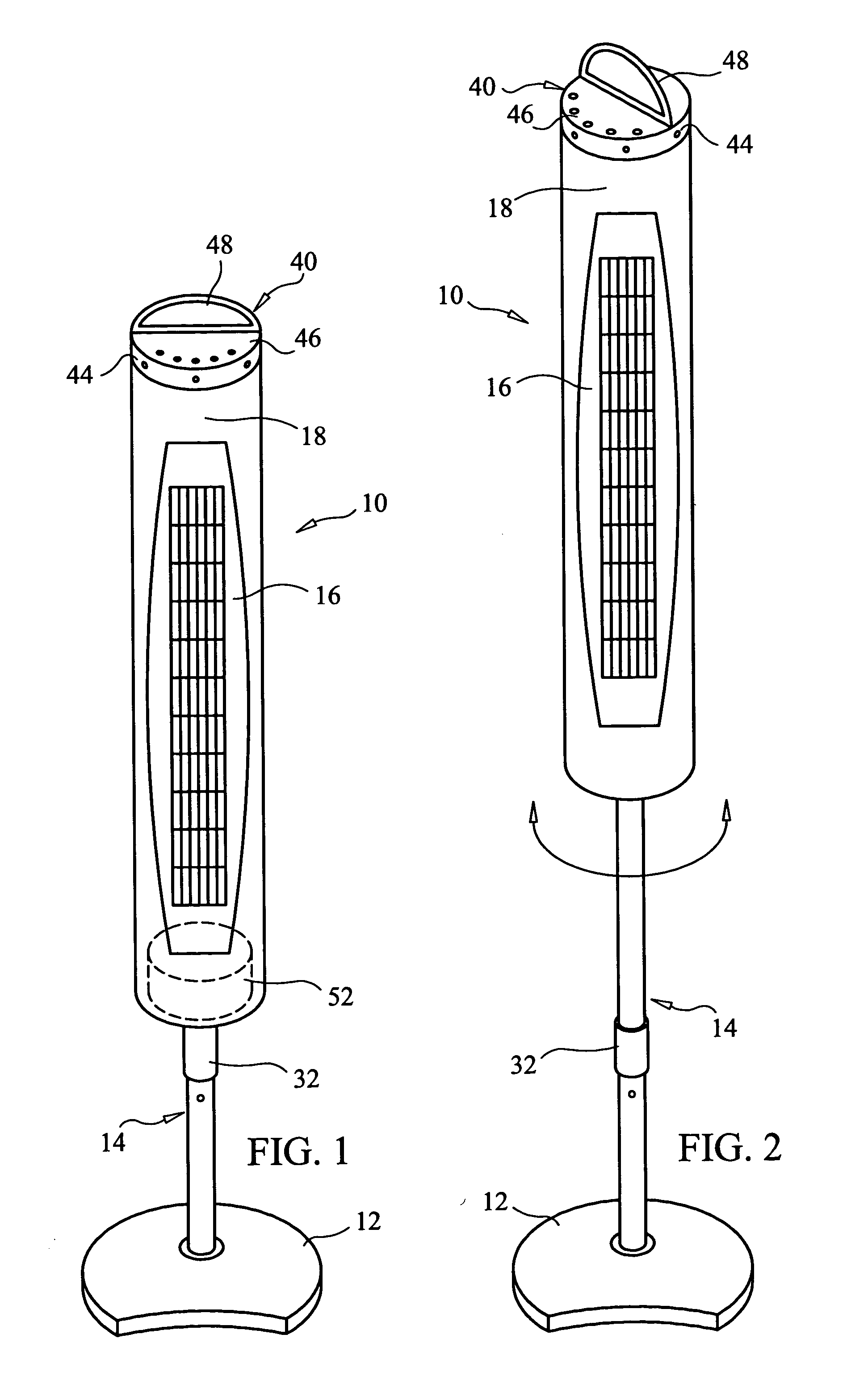 Tower fan assembly with telescopic support column