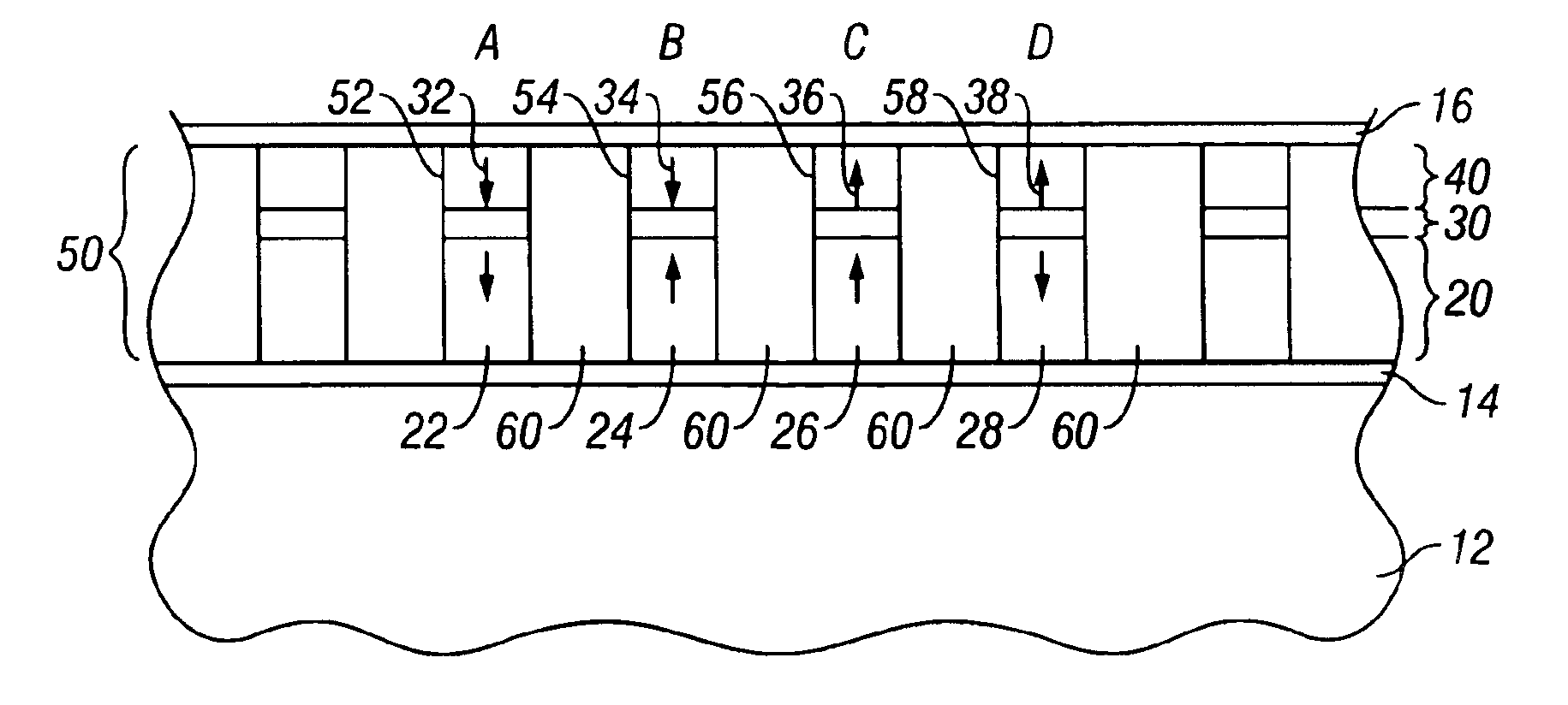 Method for magnetic recording on patterned multilevel perpendicular media using variable write current