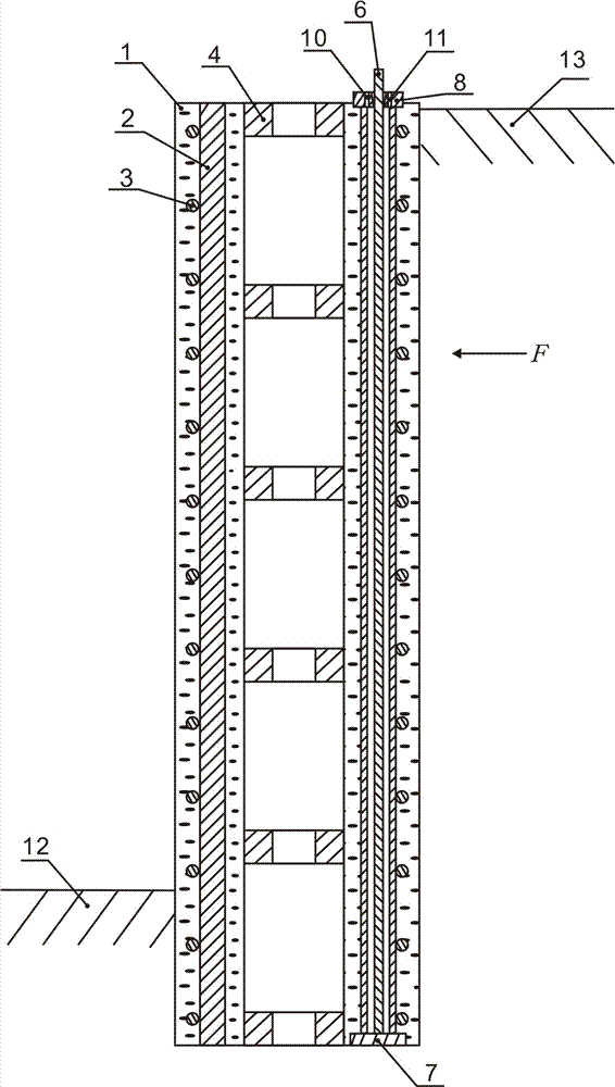 Post-tensioned prestressing rectangular hollow foundation pit support pile