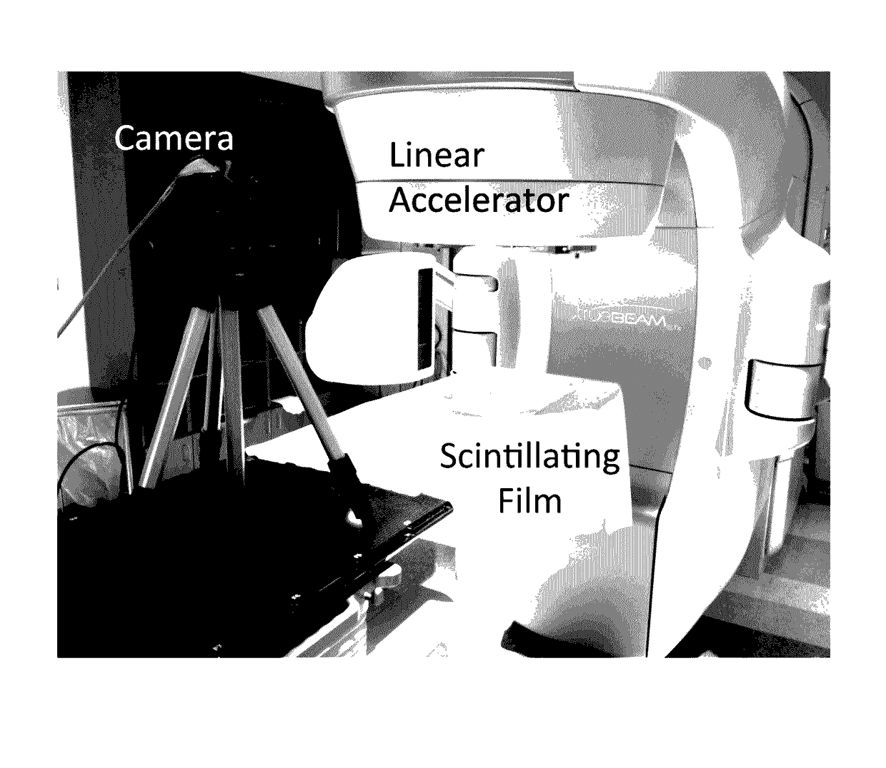 Visualizing radiation therapy beam in real-time in the context of patient's anatomy