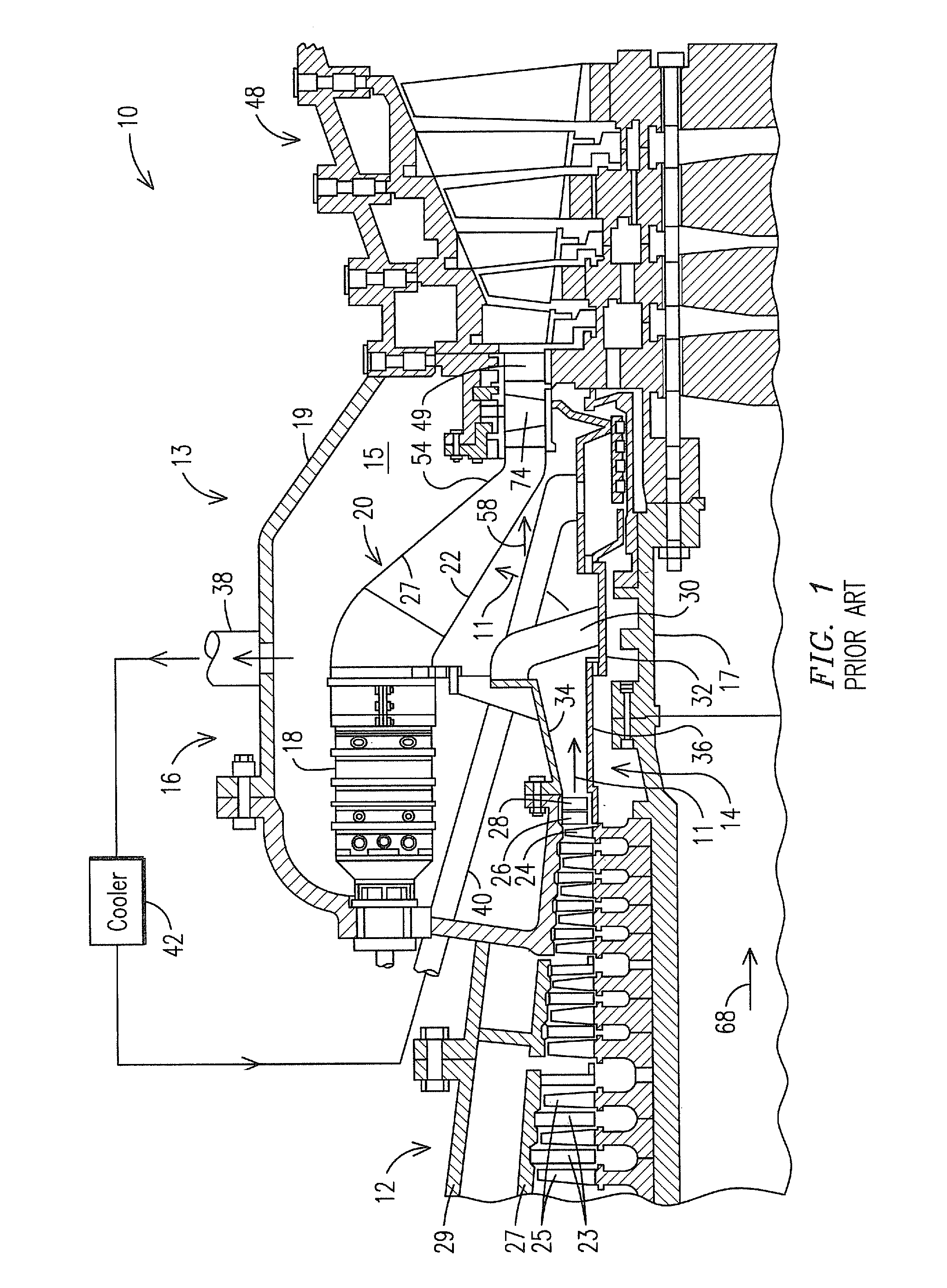 Mid-section of a can-annular gas turbine engine with a radial air flow discharged from the compressor section