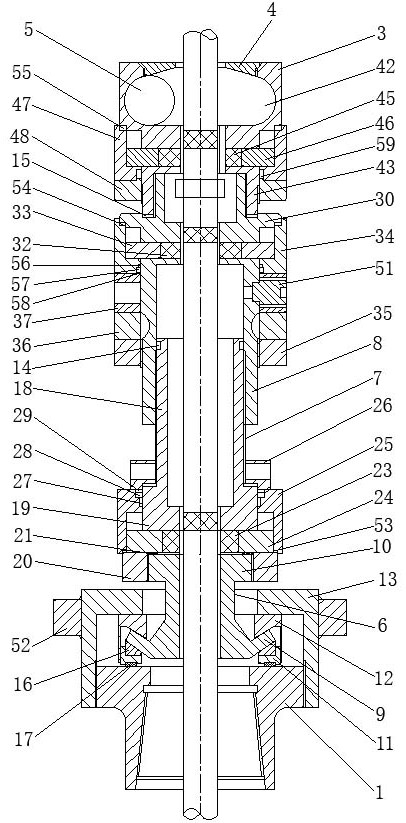 Automatic centering and deviation-adjusting sealing device for wellhead of oil well